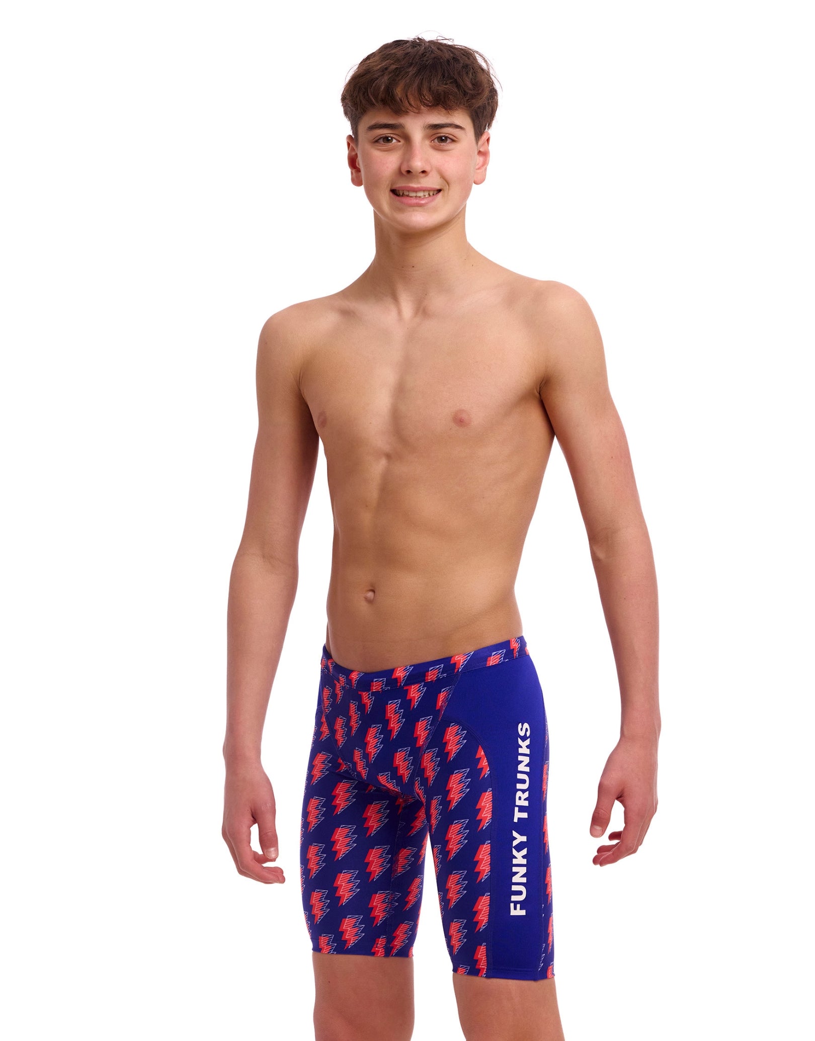 Boys' High-Performance Flash Swim Training Jammer - Quick-Dry, UV Protection Swimwear for Competitive Swimming & Water Sports (Blue/Red) - Ideal for Swim Practice, Triathlon & Summer Pool Activities