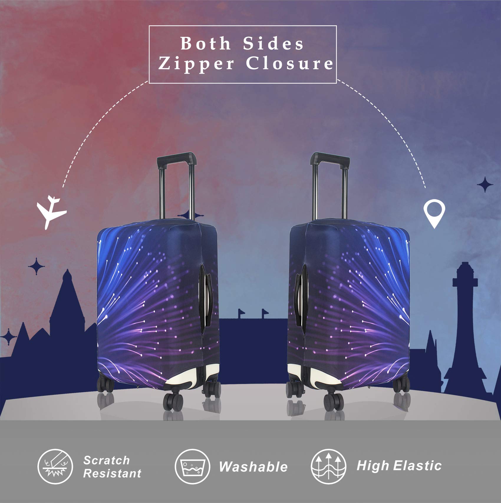 Fireproof Travel Luggage Cover for 31-32 Inch Suitcases - Waterproof Suitcase Protector with Fireworks Design (XL Size) | Perfect for Air Travel, Vacation Trips & Baggage Protection