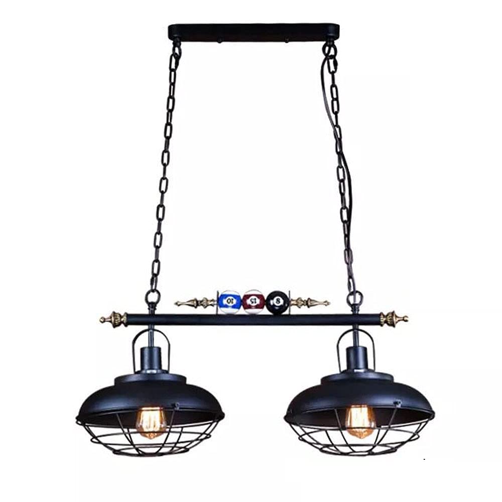 Vintage Pool Table Pendant Light - 2 Lights Billiard Ball Cage Shade Chandelier for Kitchen, Dining Room, Game Room, Restaurant & Bedroom Ceiling Lighting | Perfect for Billiards, Bars, and Retro Home Decor