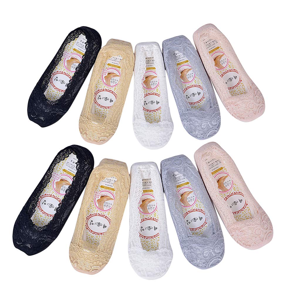 GALPADA Women's No Show Socks 10-Pack - Invisible Lace Boat Socks with Silicone Grip, Breathable Low Cut Socks for Women (Assorted Colors) | Perfect for Sneakers, Loafers & Summer Shoes