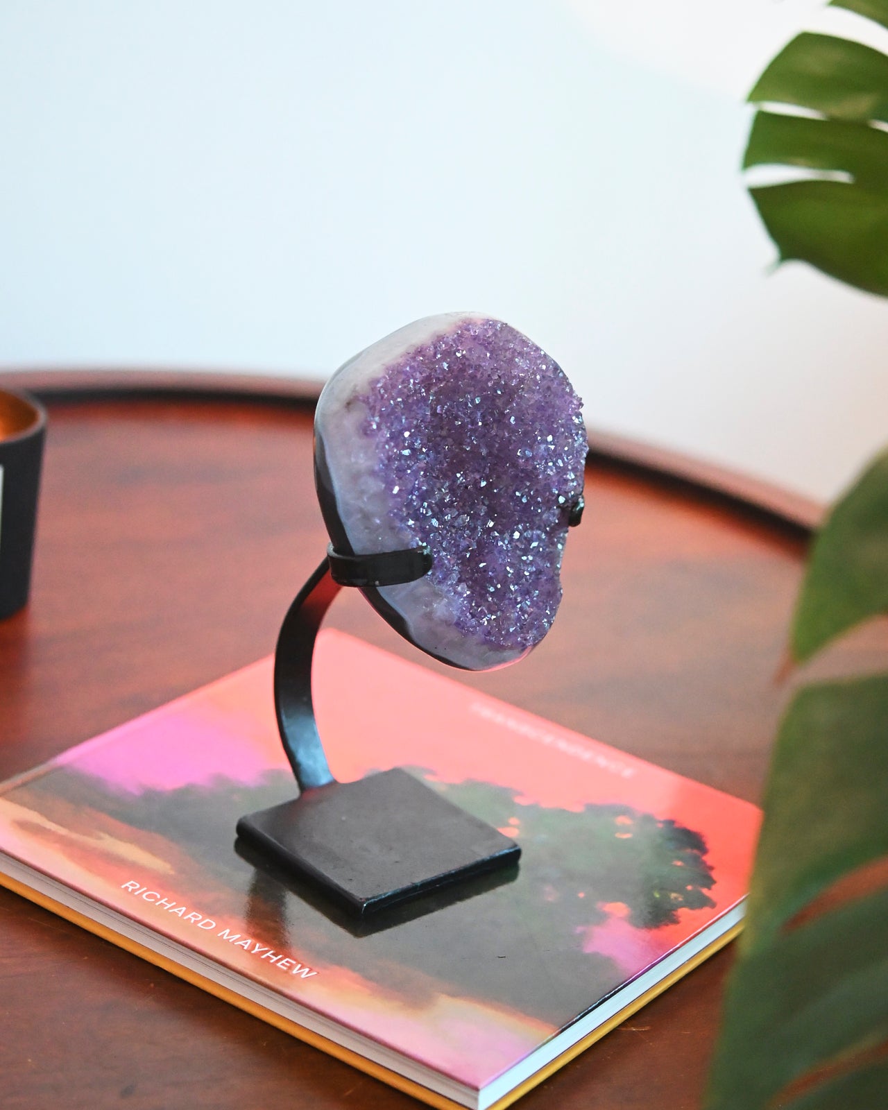 Natural Amethyst Crystal Geode on Wooden Stand - 3.3lbs Healing Stone for Home Decor, Meditation & Spiritual Gifts