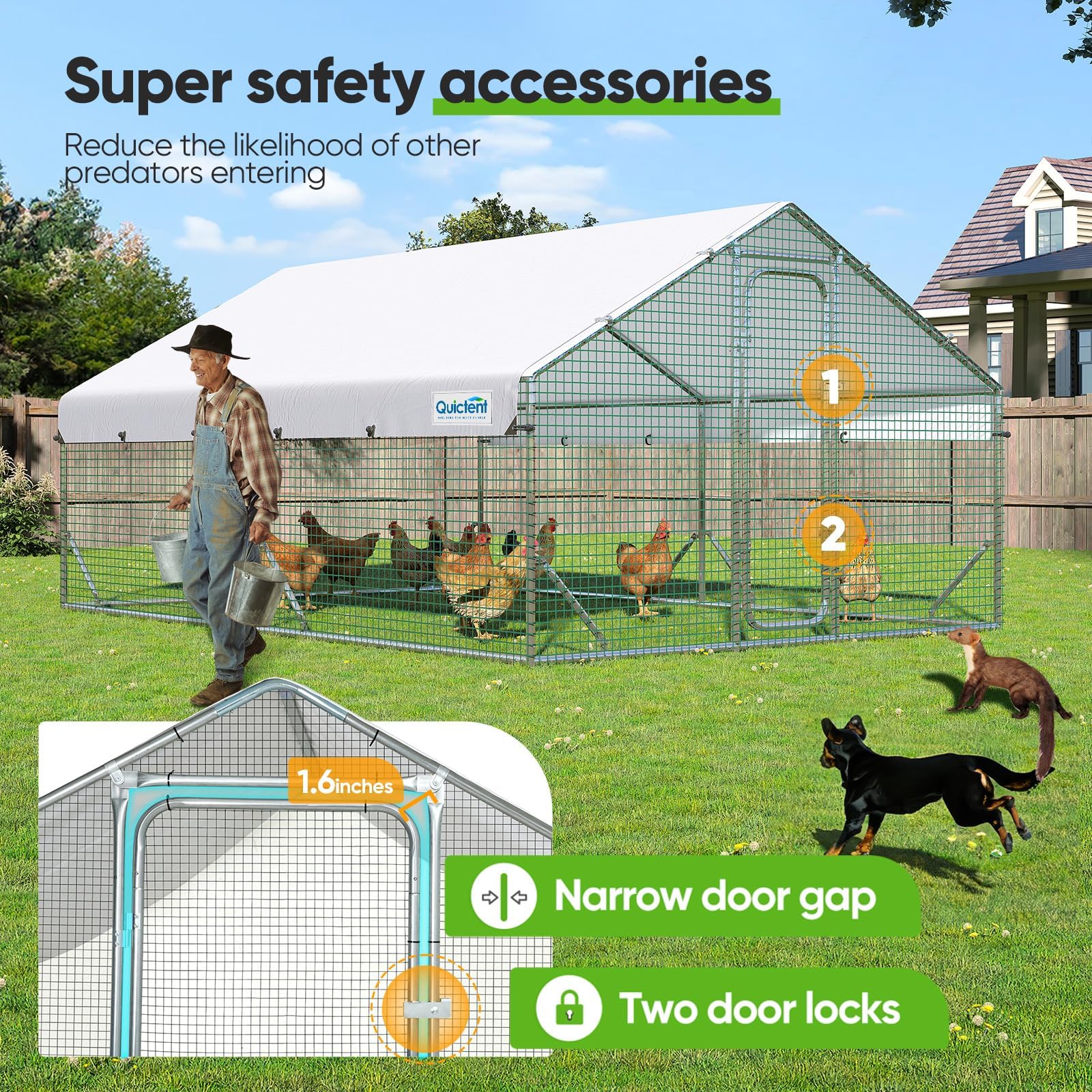 Quictent 12x9x6.6FT Large Walk-In Metal Chicken Coop for 20+ Poultry - Galvanized Hardware Cloth & Waterproof Roof Cover - Outdoor Hen House for Backyard Farm | Perfect for Free-Range Chickens, Ducks & Small Livestock