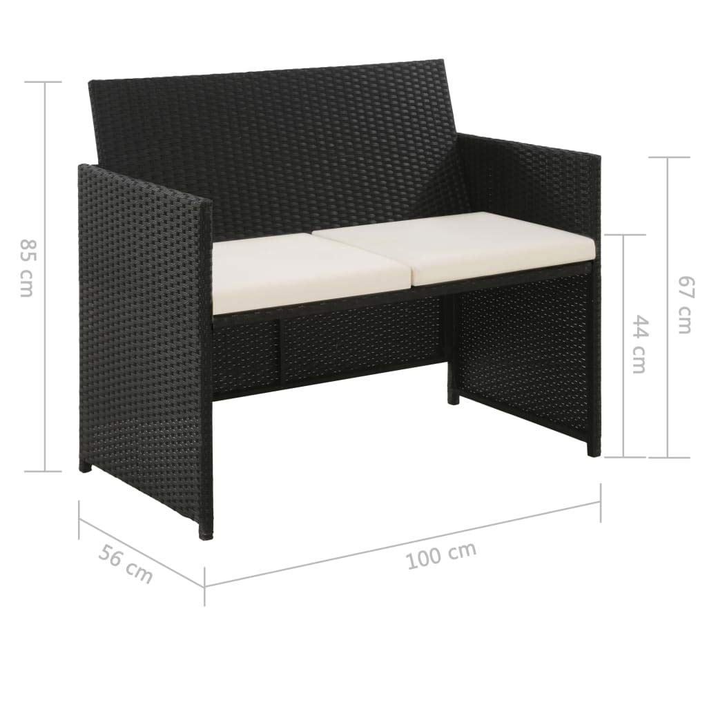 2 Seater Garden Sofa with Cushions - Black Poly Rattan Outdoor Furniture Set for Patio, Backyard, Poolside & Balcony Relaxation