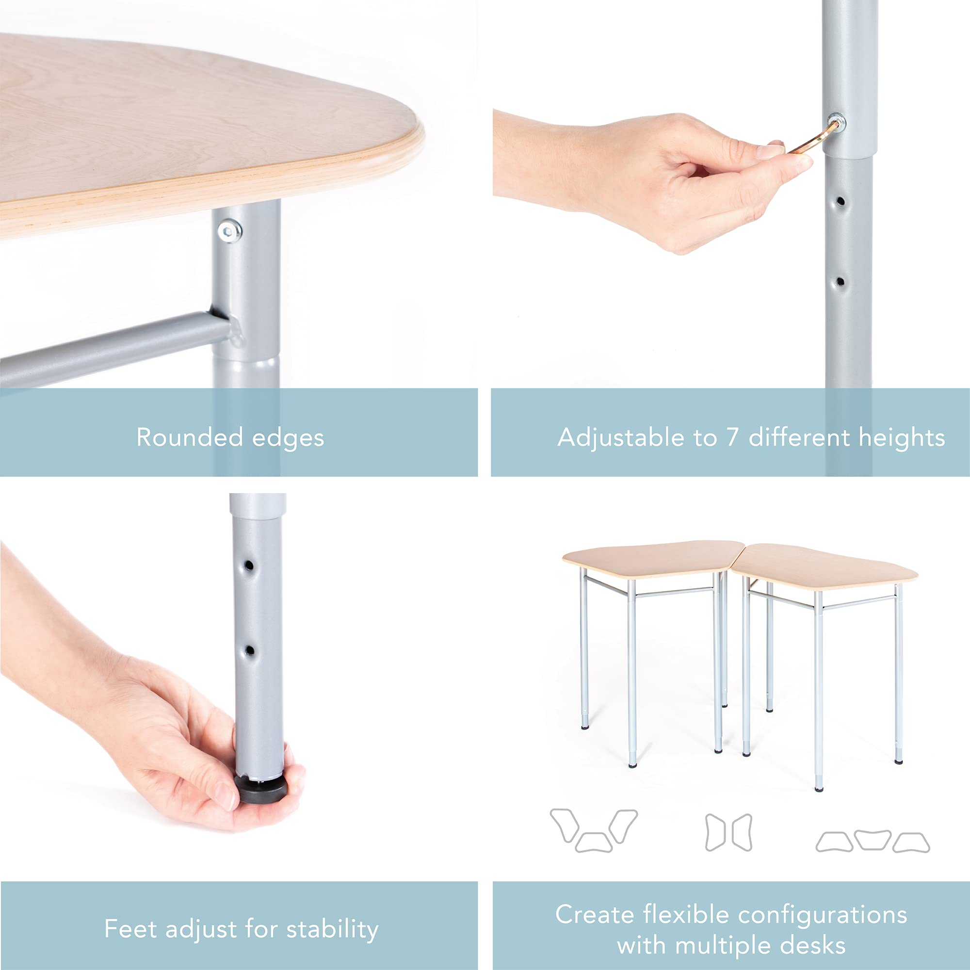 Guidecraft Adjustable Height Standing Desk for Adults & Kids - Ergonomic Modular Workstation with Metal Legs for Home Office, Classroom, Study & Remote Work