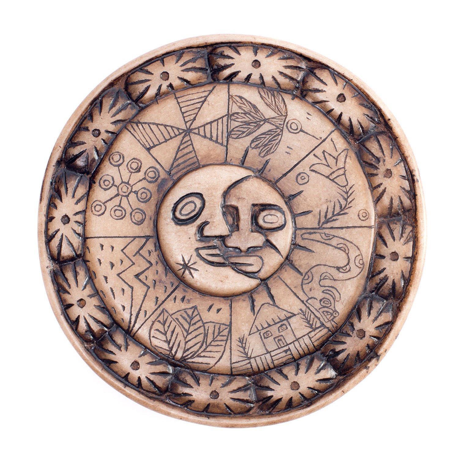 Handmade Andean Symbology Ceramic Tile - Sun & Moon Design - Round Wall Decor for Home & Office | Perfect for Boho, Ethnic & Southwestern Style Interiors