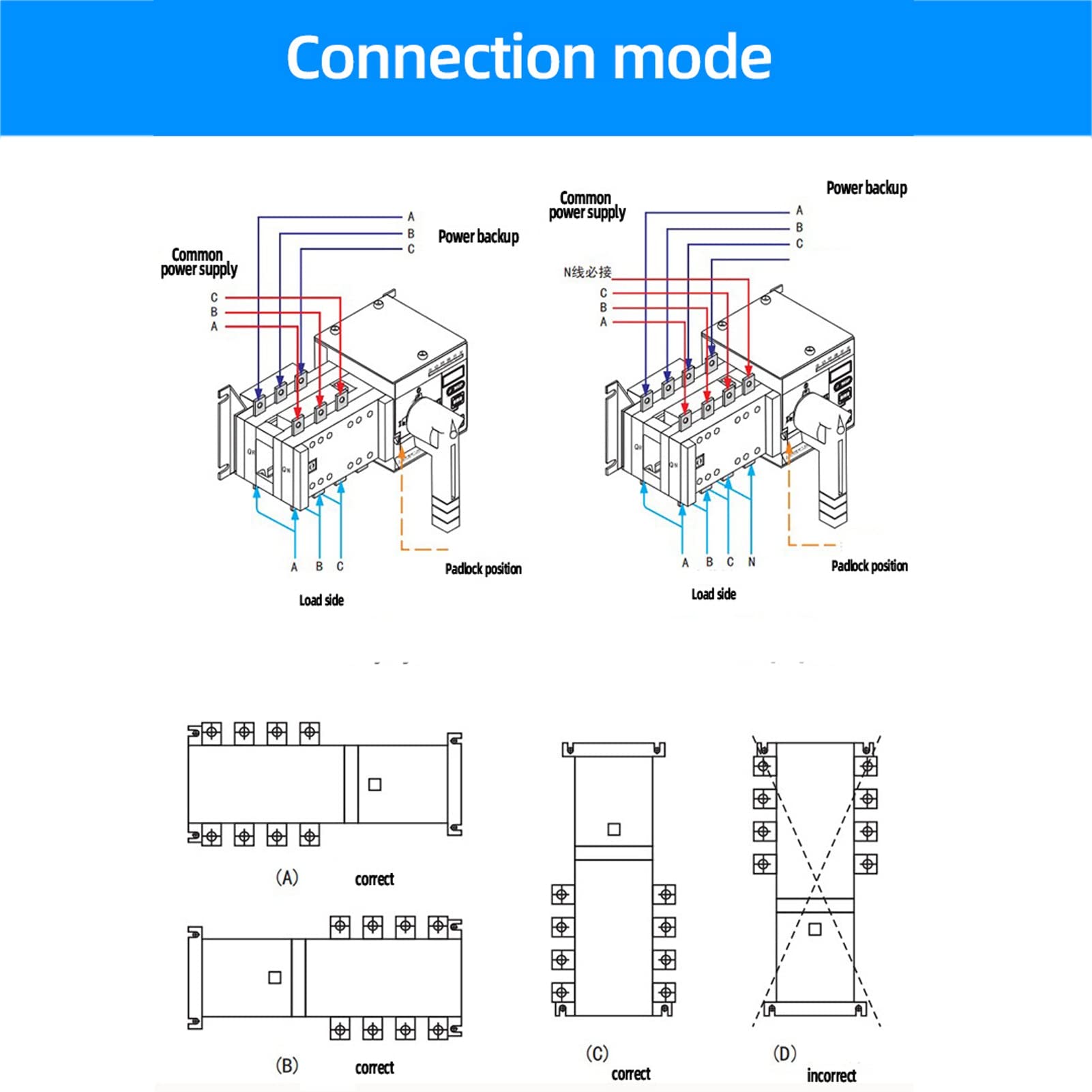 125A Automatic Transfer Switch for Generator - 400V AC Power Load Isolation & Actuating Switch | Backup Power Solution for Home & Business Emergency Use