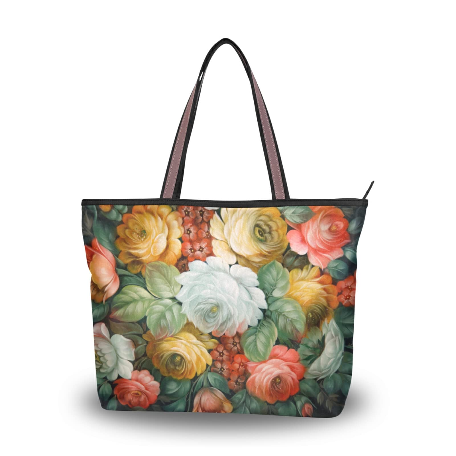 Blooming Floral Print Tote Bag for Women - Large Capacity Zipper Grocery Bag, Durable Shopping Purse in 2 Sizes | Perfect for Daily Use, Beach Trips & Farmers Market