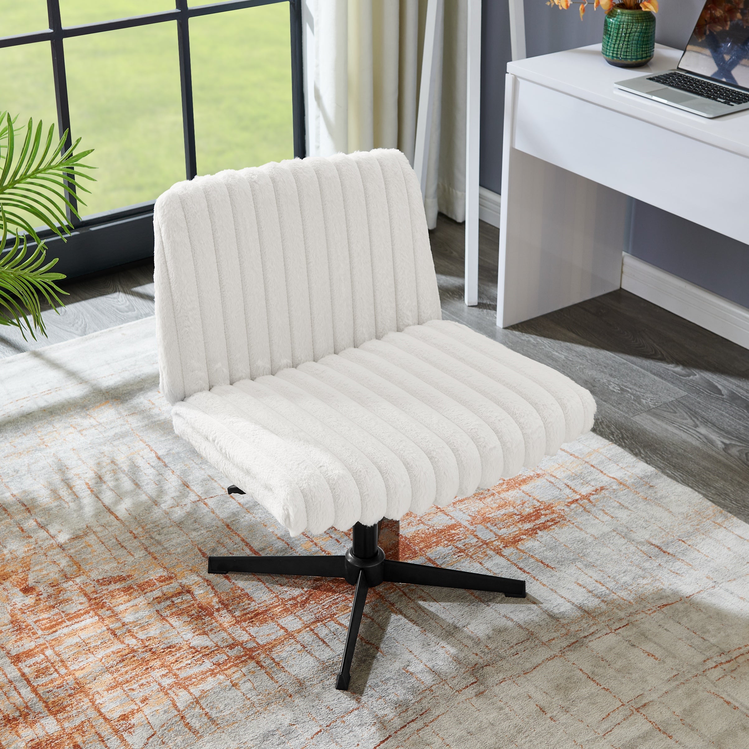 Roundhill Blynn Adjustable Swivel Criss Cross Chair - Wide Seat Ergonomic Office Chair with Lumbar Support, Vanity Makeup Chair for Home & Office Workspace, Study Desk, Dressing Table and Beauty Salon