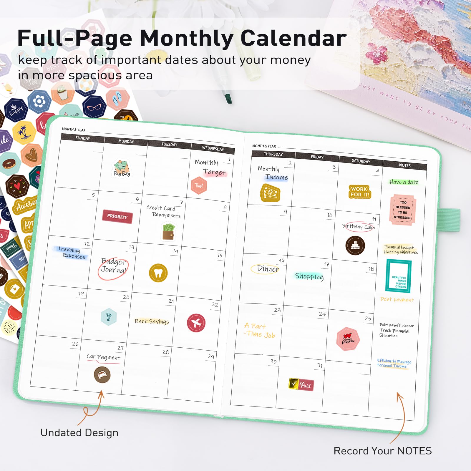 WEMATE 2025 Budget Planner - Monthly Expense Tracker Notebook & Financial Organizer | Undated 12-Month Bill Planner, A5 Account Book for Money Management (Green) | Perfect for Personal Finance, Household Budgeting & Debt Tracking