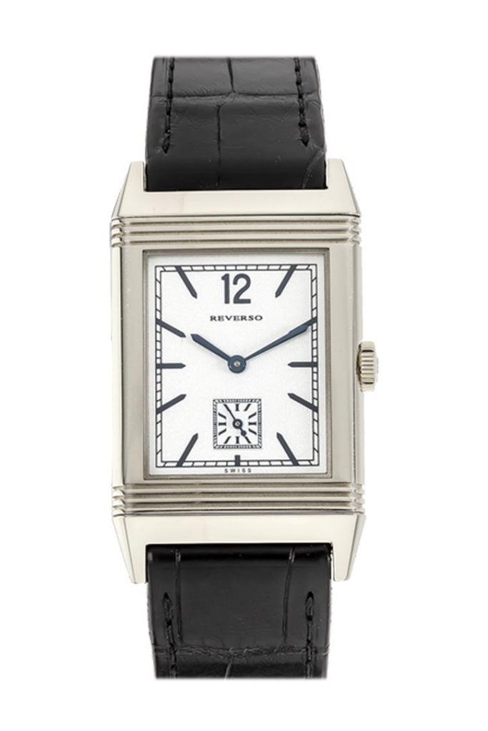 JAEGER JLC Reverso 1931 White Gold Black Crocodile Leather Strap Silver Dial Watch 2783520 - Luxury Dress Watch for Business & Formal Occasions
