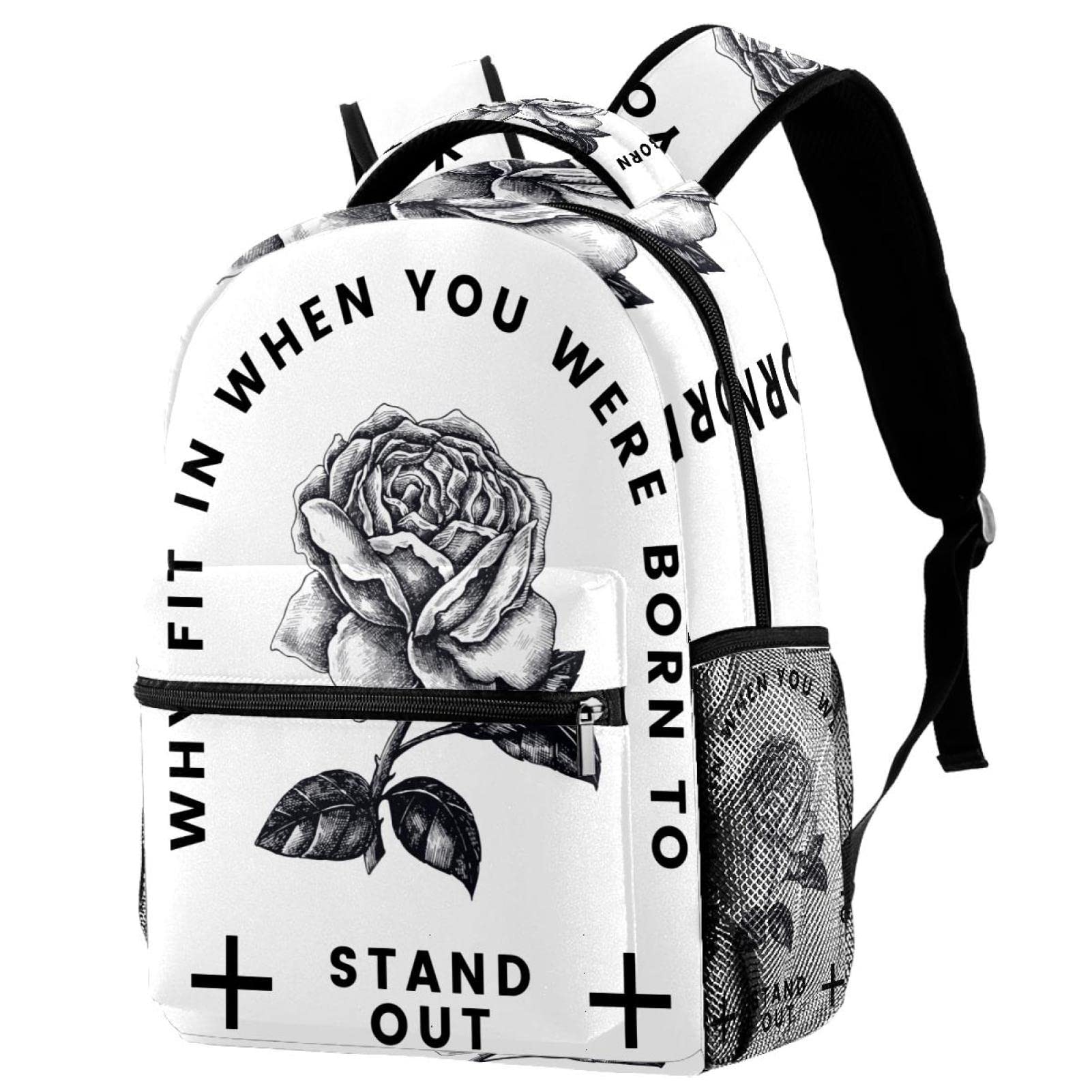 Stylish Sketch Rose Laptop Backpack - Medium Size School & Travel Backpack for Women & Men - Perfect for College, Work Commute & Weekend Getaways