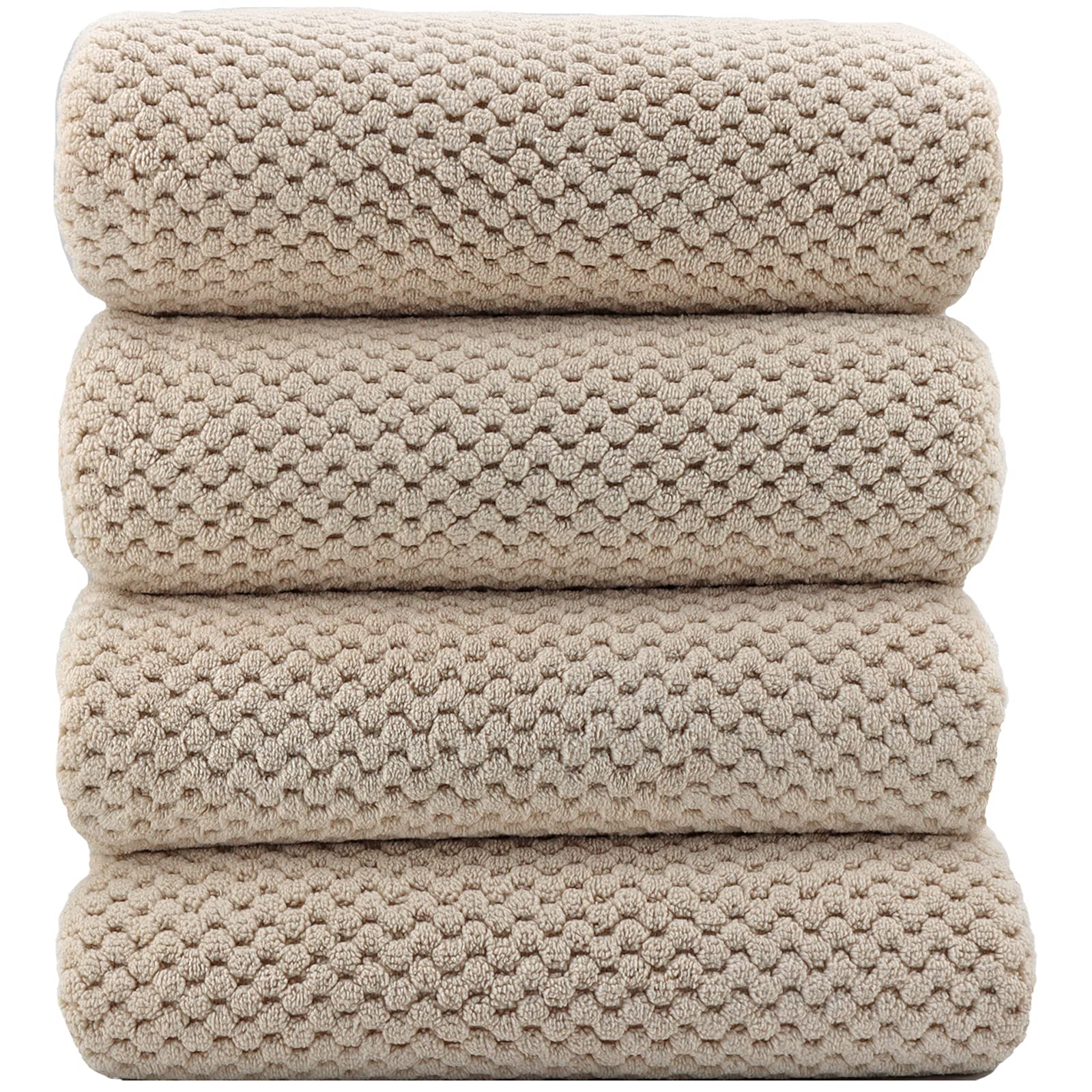 YTYC Extra Large Bath Towels 29x59 Inches - Super Soft Quick Dry Lightweight Waffle Microfiber Shower Towels (80% Polyester 20% Nylon) - 4 Piece Set in Beige - Perfect for Bathroom, Spa, Gym & Beach Use