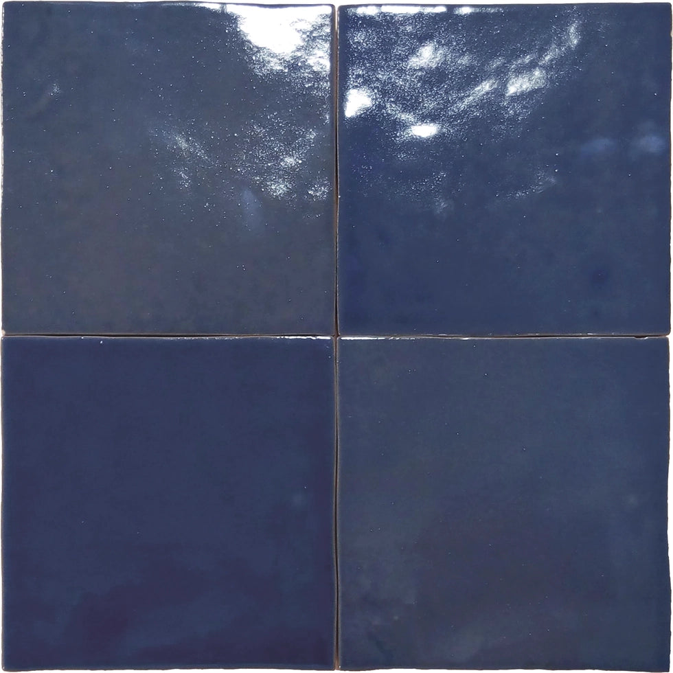 Zellige Charm Semi-Gloss Ceramic Tiles - Deep Azure Blue Moroccan Style Wall & Floor Tiles for Kitchen Backsplash, Bathroom, and Shower Design