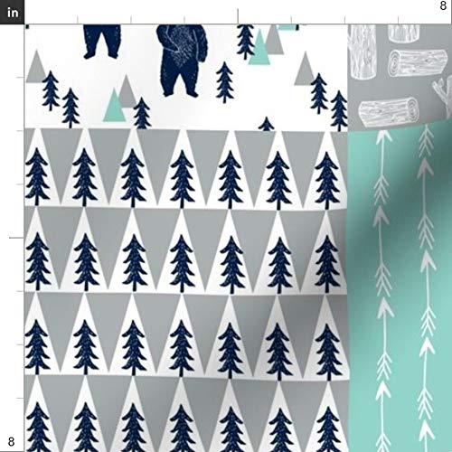 Forest Bear Quilt Navy Mint Grey Printed Velvet Fabric by Spoonflower - Upholstery, Home Decor & Apparel Material - Perfect for Kids Nursery, Boys Room & DIY Quilting Projects