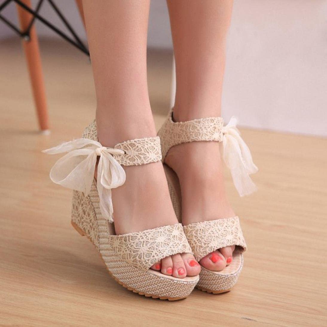 Zhouyf Women's Wedge Sandals with Butterfly Ankle Strap - Open Toe Platform Dressy Sandals for Summer | Perfect for Beach, Vacation, and Casual Outings