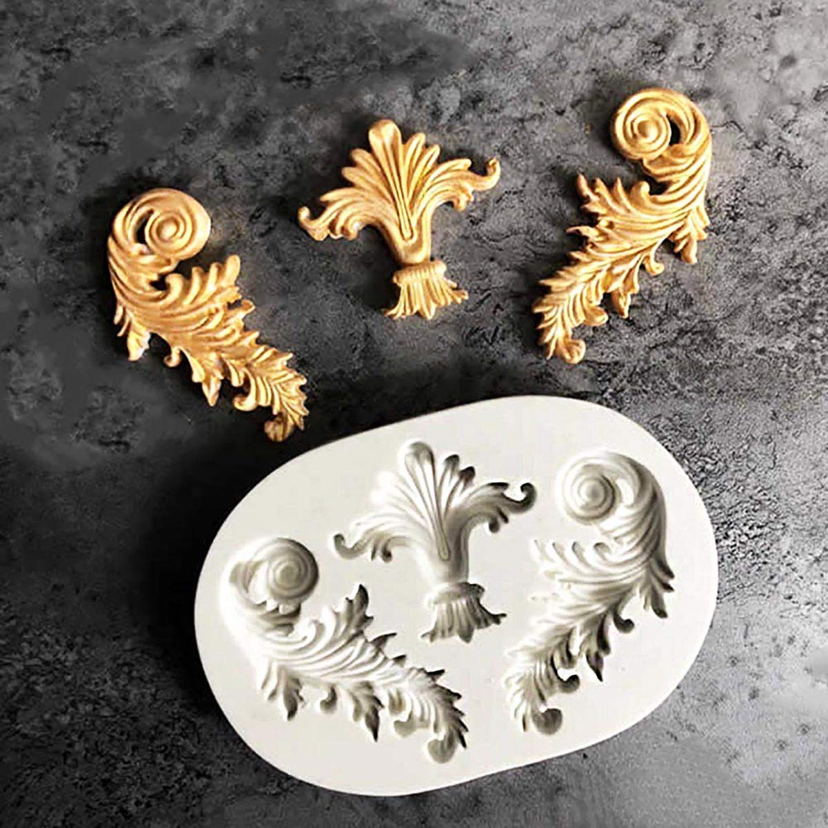 Baroque Silicone Fondant Molds (4 Pack) - Scrolls, Border, Feather & Crown Corner Molds for Cake Decorating, Polymer Clay & DIY Crafts - Perfect for Wedding Cakes, Cupcakes & Home Baking Projects