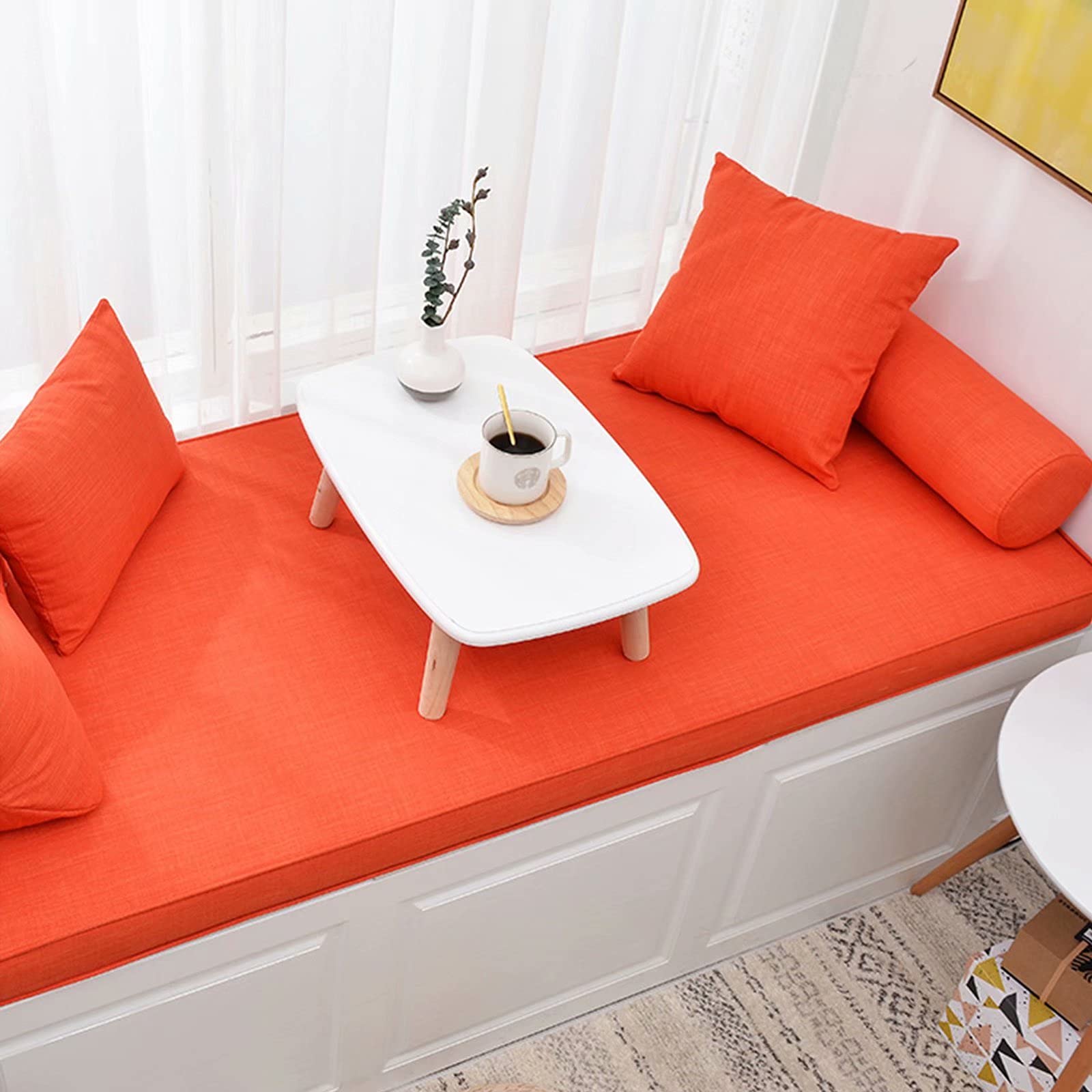Custom Indoor Bay Window Bench Cushion - 2 Inch Thick Trapezoid Seat Cushion for Living Room, Bedroom & Patio - Orange Rattan Sofa Chair Cushion - Perfect for Cozy Reading Nooks & Window Seats