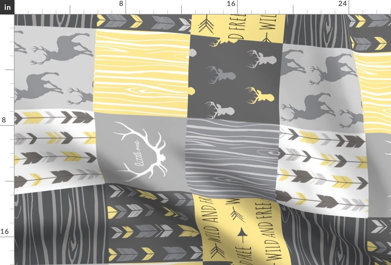 Premium Spoonflower Upholstery Velvet Fabric by The Yard - Patchwork Deer Yellow Rotated Cheater Quilt Design in Gender Neutral Grey | Home Decor, Apparel & Quilting Projects | Perfect for DIY Furniture, Clothing & Crafting