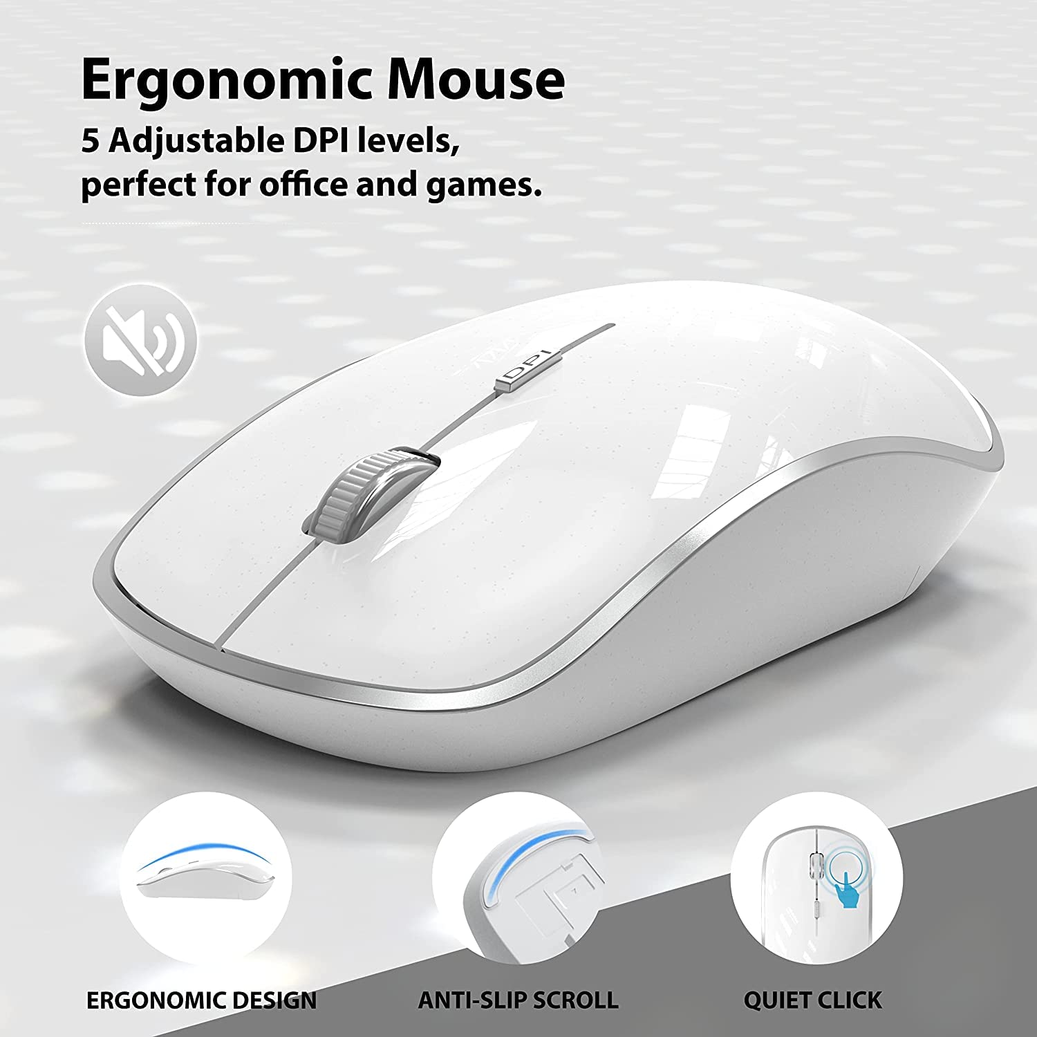 Wireless Keyboard and Mouse Combo with Numeric Keypad - Slim USB Wireless Keyboard & Mouse Set for iMac, Mac, PC, Laptop, Tablet - Compatible with Windows (Silver White) - Perfect for Office Work, Home Computing, and Gaming