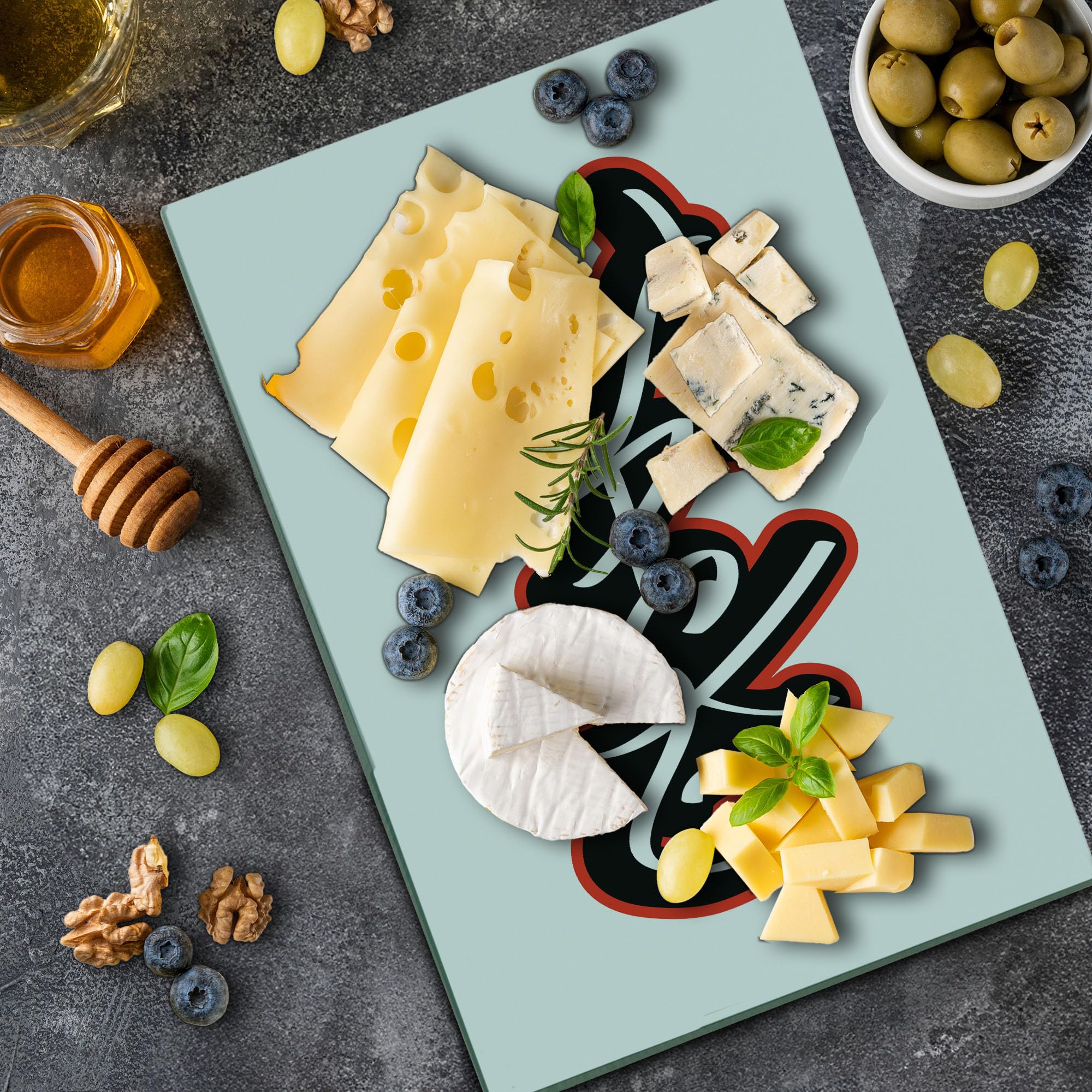 Ambesonne Jack Graffiti Font Cutting Board - Urban Modern Typography Tempered Glass Serving Board - Large Size (Vermilion Black White) - Perfect for Hip-Hop Themed Kitchens, Party Serving & Unique Home Decor
