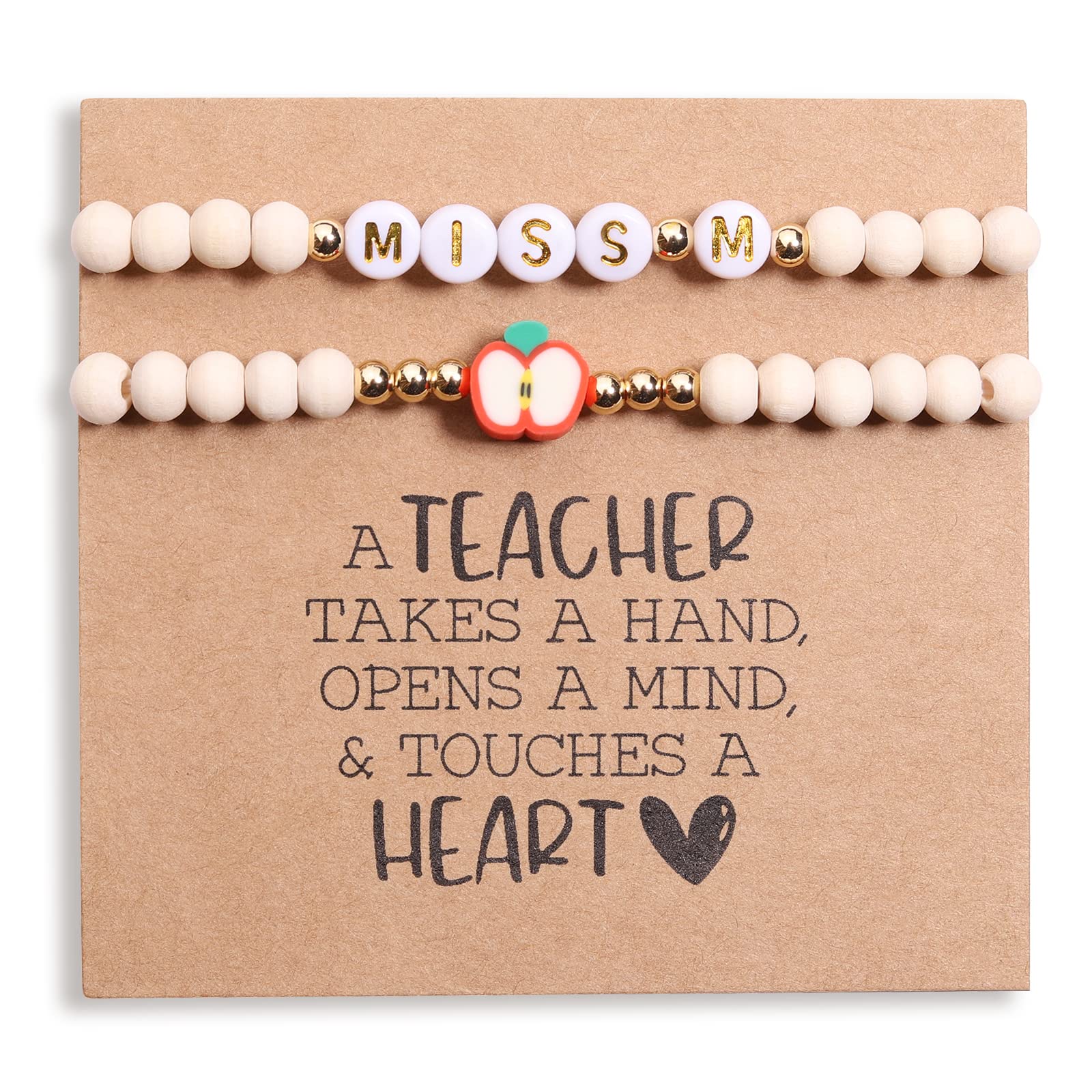 Personalized Teacher Bracelet for Women - 2 Pcs Custom Initial Bracelet (Mrs/Miss/Ms) - Thoughtful Teacher Appreciation Gift from Students & Friends - Includes Thank You Card - Perfect for Teacher's Day, Retirement, End of Year & Thank You Gifts