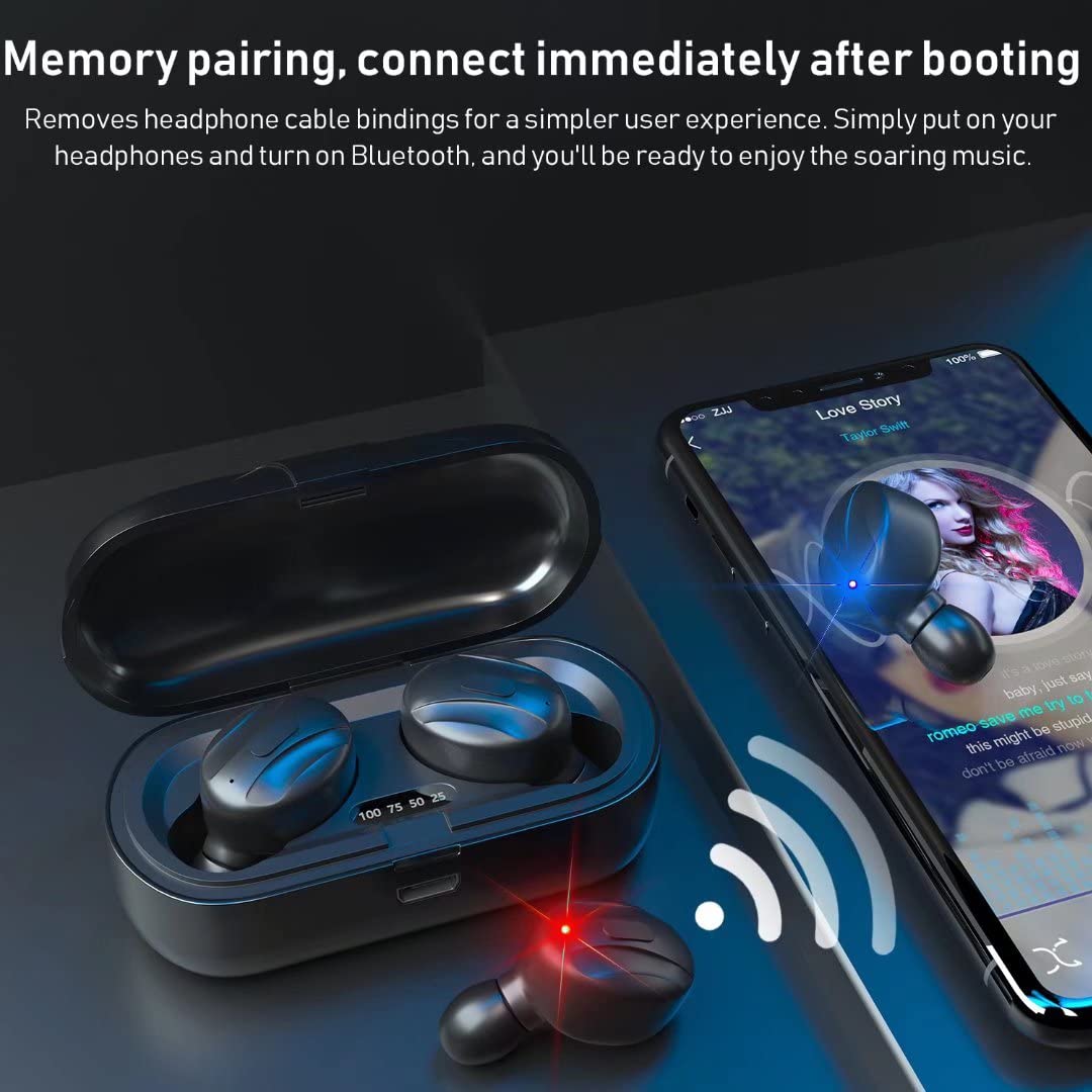 Wireless Earbuds 5.0 Bluetooth Headphones with Charging Case, IPX5 Waterproof in-Ear Earphones with Hi-Fi Stereo & Built-in Mic - Compatible with iPhone Android Smartphones (Elegant Black) - Perfect for Gym, Running, Travel & Daily Commute
