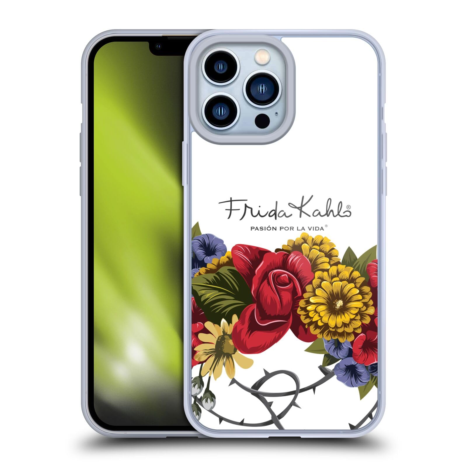Officially Licensed Frida Kahlo Floral Soft Gel Phone Case for Apple iPhone 13 Pro Max - Vibrant Red Flower Design, Slim Protective Cover for Everyday Use, Work & Travel