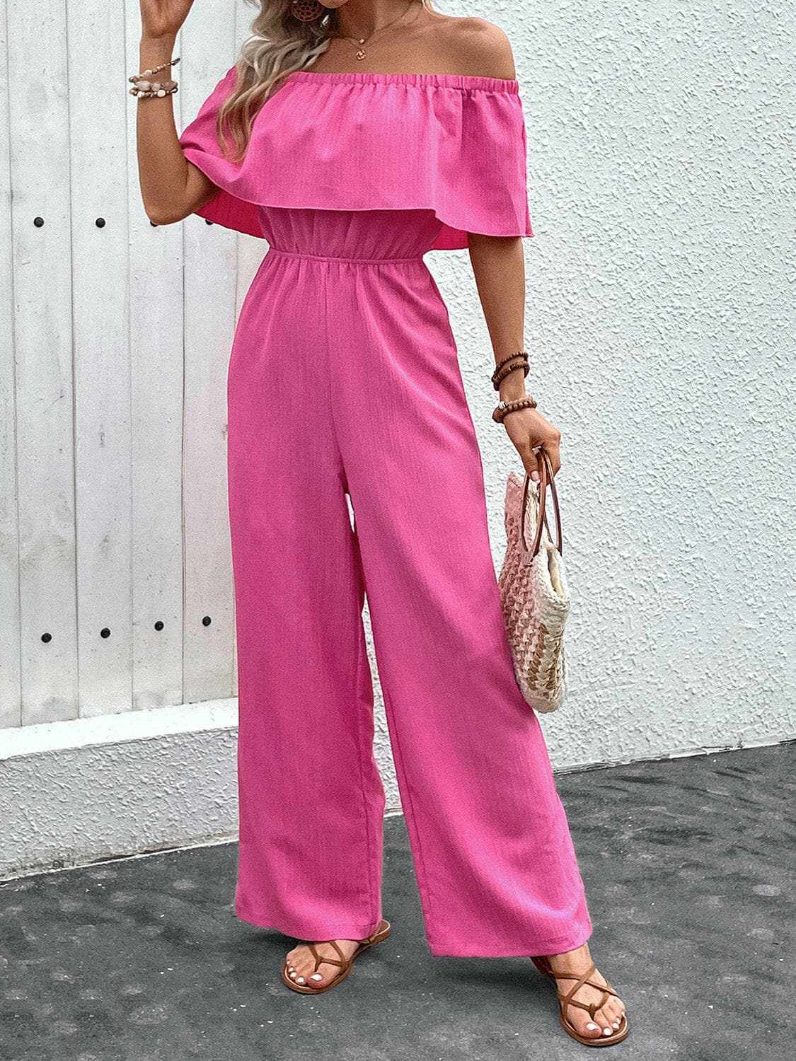 Stylish Off Shoulder Wide Leg Jumpsuit for Women - Trendy Summer Romper with Pockets - Perfect for Beach Vacations, Date Nights & Outdoor Parties