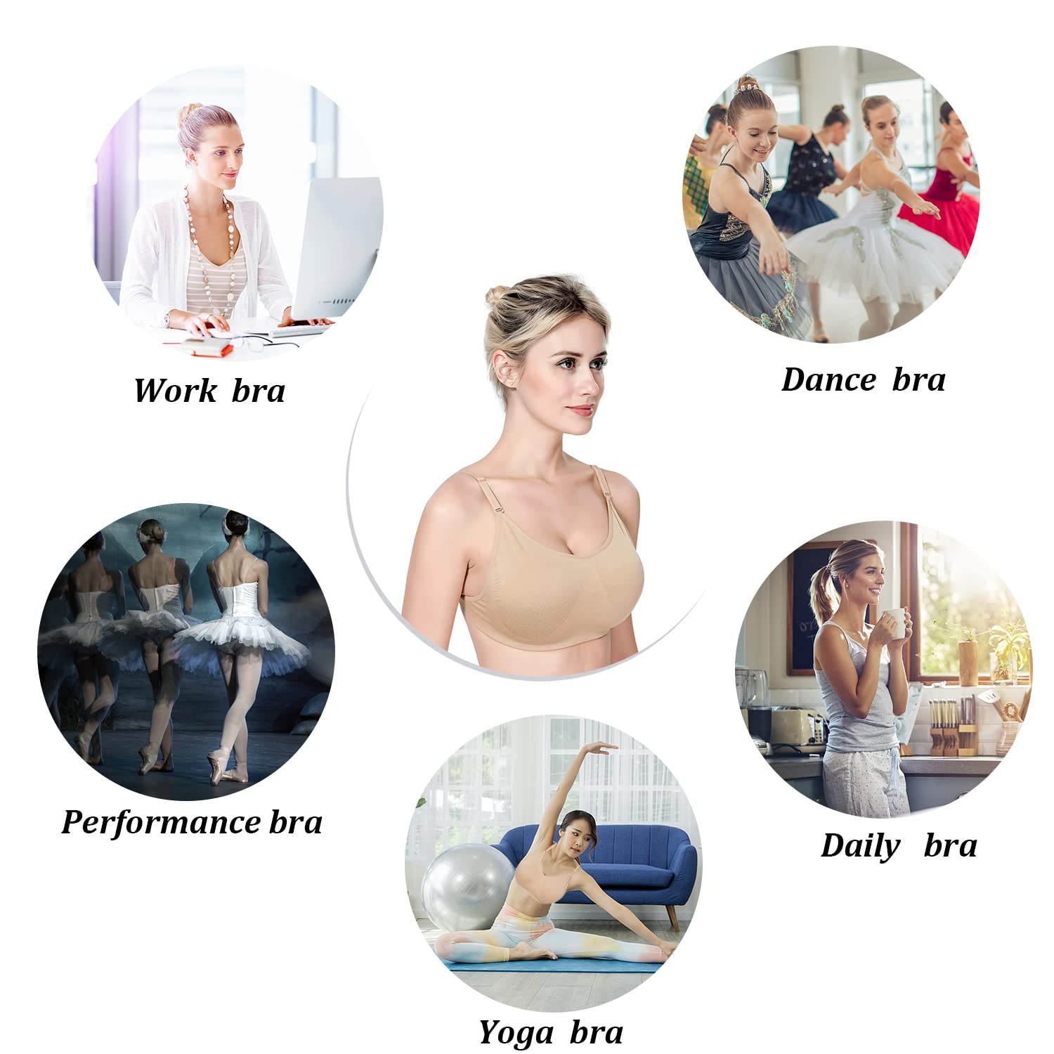 MOLLDAN Women's Adjustable Clear Strap Dance Bra - No Sponge Ballet Sports Bra for Girls & Women - Perfect for Ballet, Yoga, Gym & Dance Performances