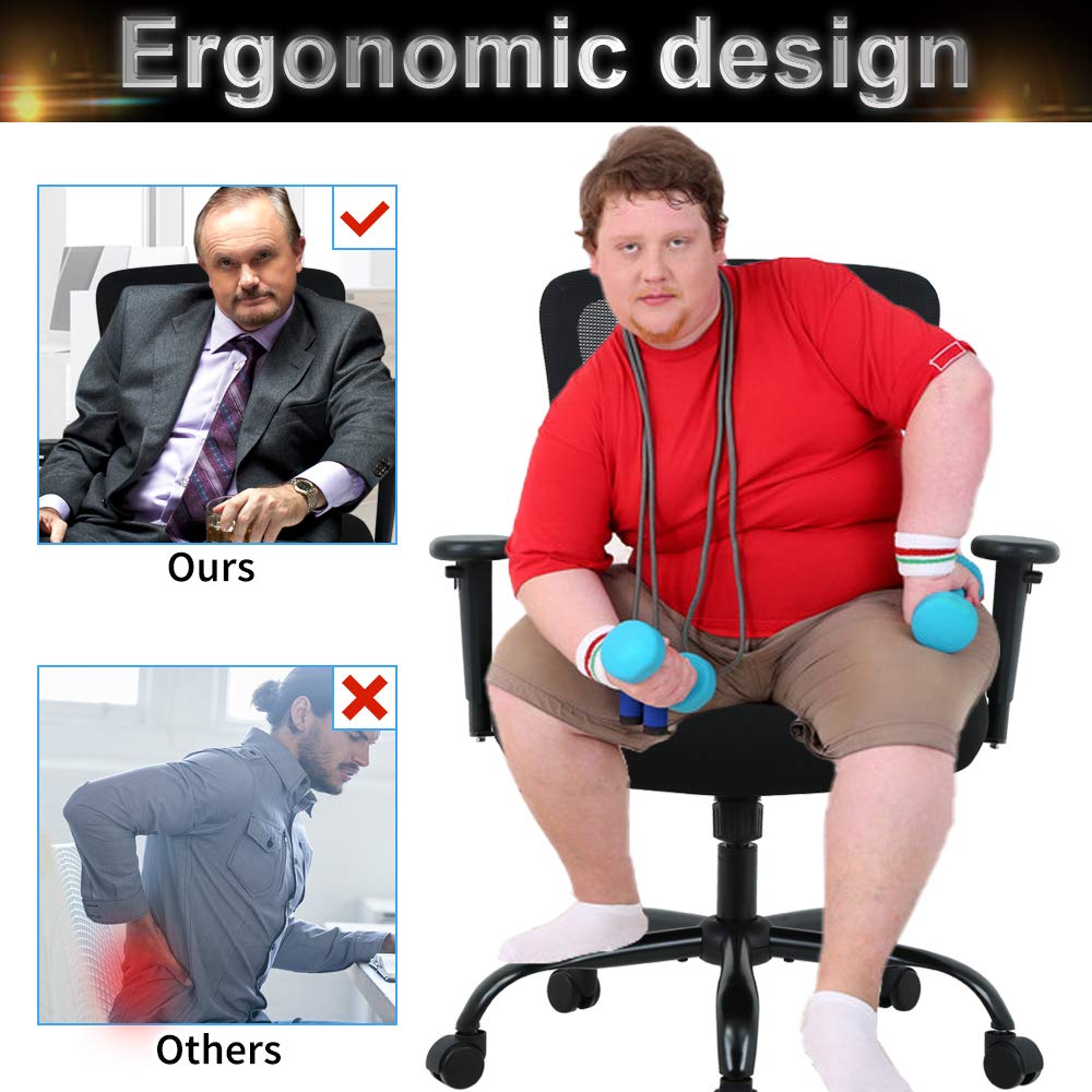 Big and Tall Office Chair Heavy Duty Computer Chair 400LBS Capacity - Ergonomic High Back Mesh Chair with Lumbar Support & Rolling Swivel - Perfect for Home Office, Gaming, and Workspace (Black)