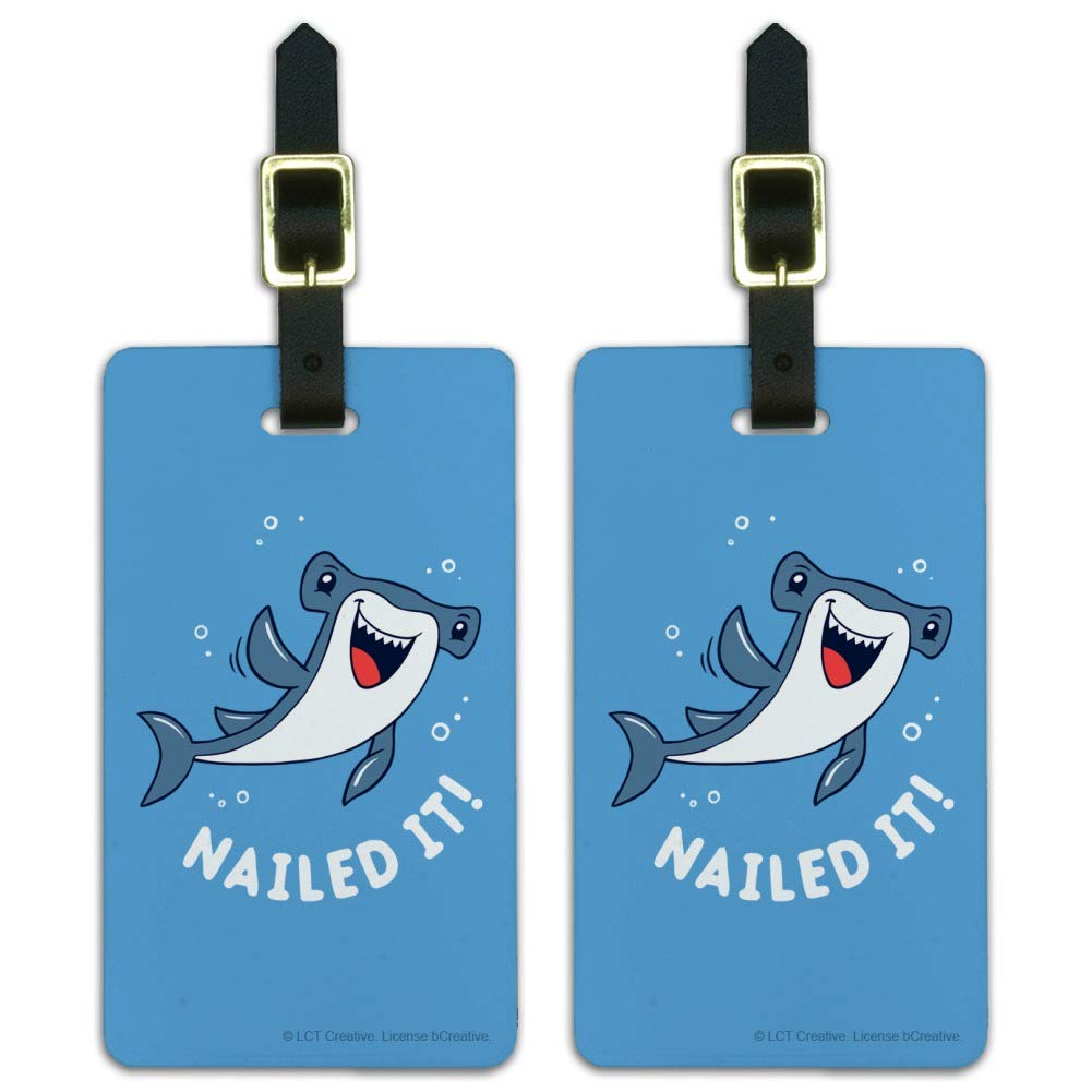 Funny Hammerhead Shark Luggage ID Tags - Set of 2 Travel Accessories for Suitcases & Backpacks | Unique Gift for Shark Lovers & Travel Enthusiasts
