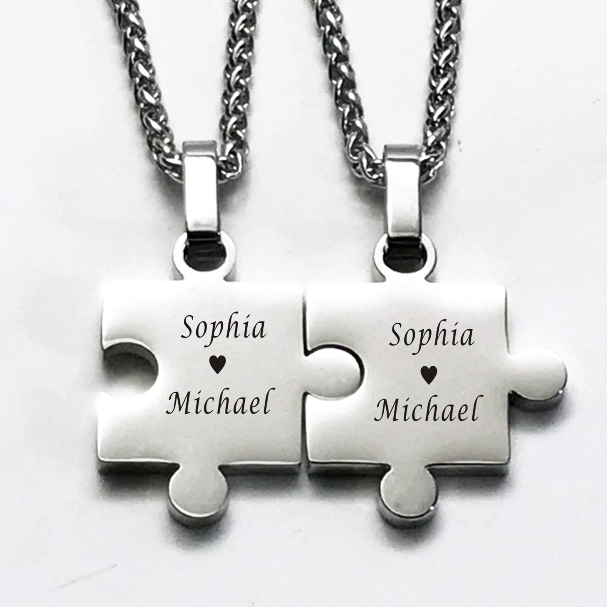 Custom Puzzle Necklace Set - Engraved Couple Jewelry for Anniversaries & Gifts