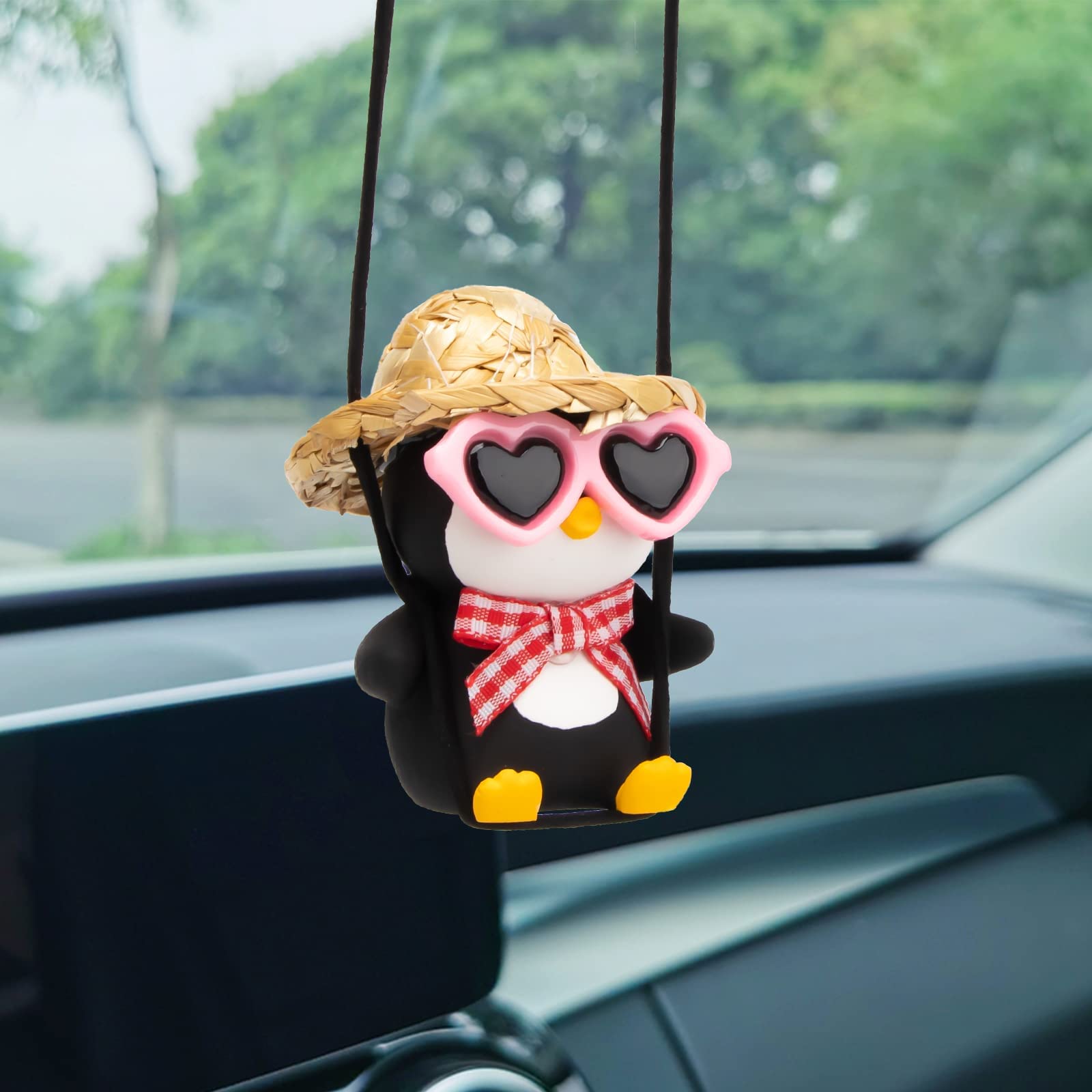 Wonuu Cute Penguin Car Pendant - Flying Penguin Hanging Ornament for Rearview Mirror, Car Decor Accessories with Glasses - Perfect for Car, Office, and Home Decoration