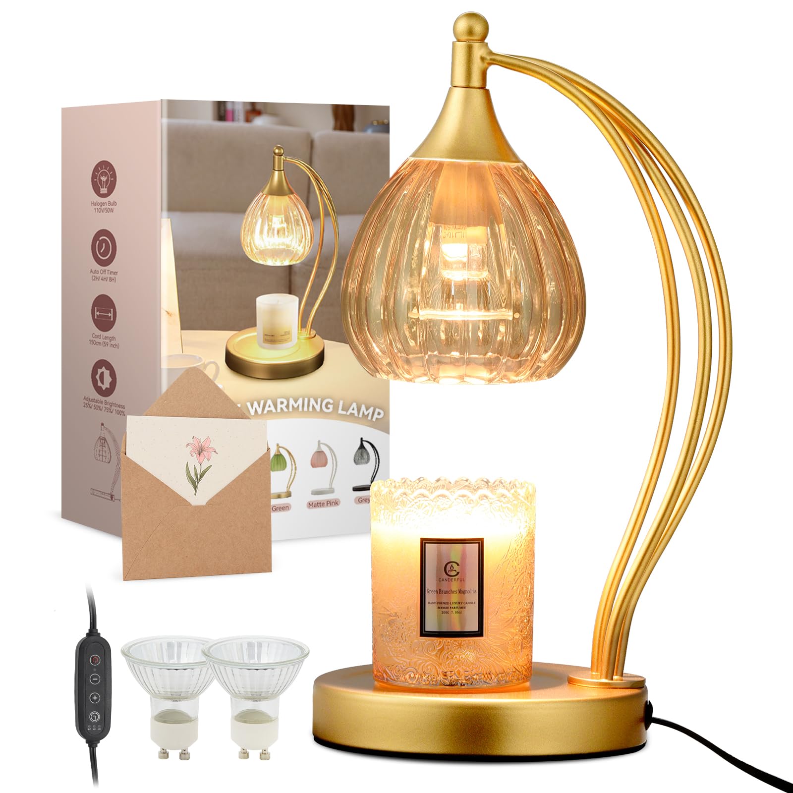 Electric Candle Warmer Lamp with Timer & Dimmer - Scented Jar Candle Melter for Home Decor, Housewarming Gifts - Amber Glass Aromatherapy Light for Bedroom, Living Room & Office Relaxation