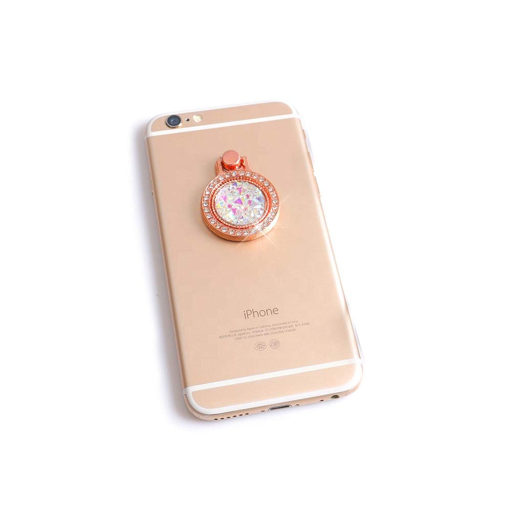360° Rotating Phone Ring Holder with Finger Stand - Universal Smartphone Grip for iPhone, Samsung & More - Crystal Pink Gold - Perfect for Selfies, Videos & Secure One-Hand Use