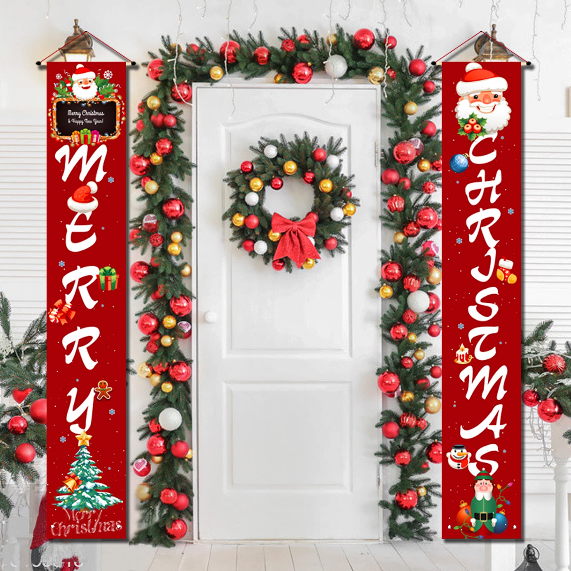 TLPSGOU Red Merry Christmas Porch Sign - Festive Holiday Home Decor for Indoor & Outdoor Use - Xmas Front Door Banner & Wall Hanging Decoration - Perfect for Porch, Yard, Living Room & Office Christmas Decorating
