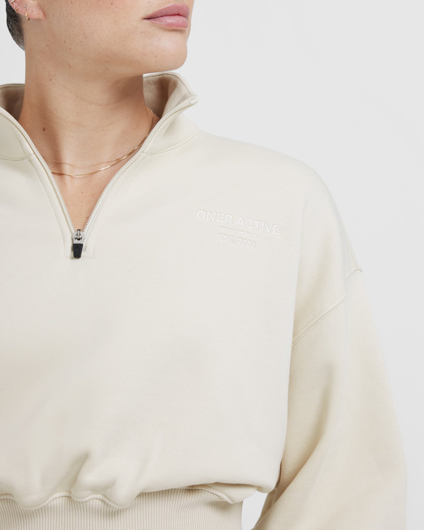All Day Est 2020 Women's Quarter Zip Crop Sweatshirt | Vanilla | Perfect for Yoga, Gym & Casual Wear