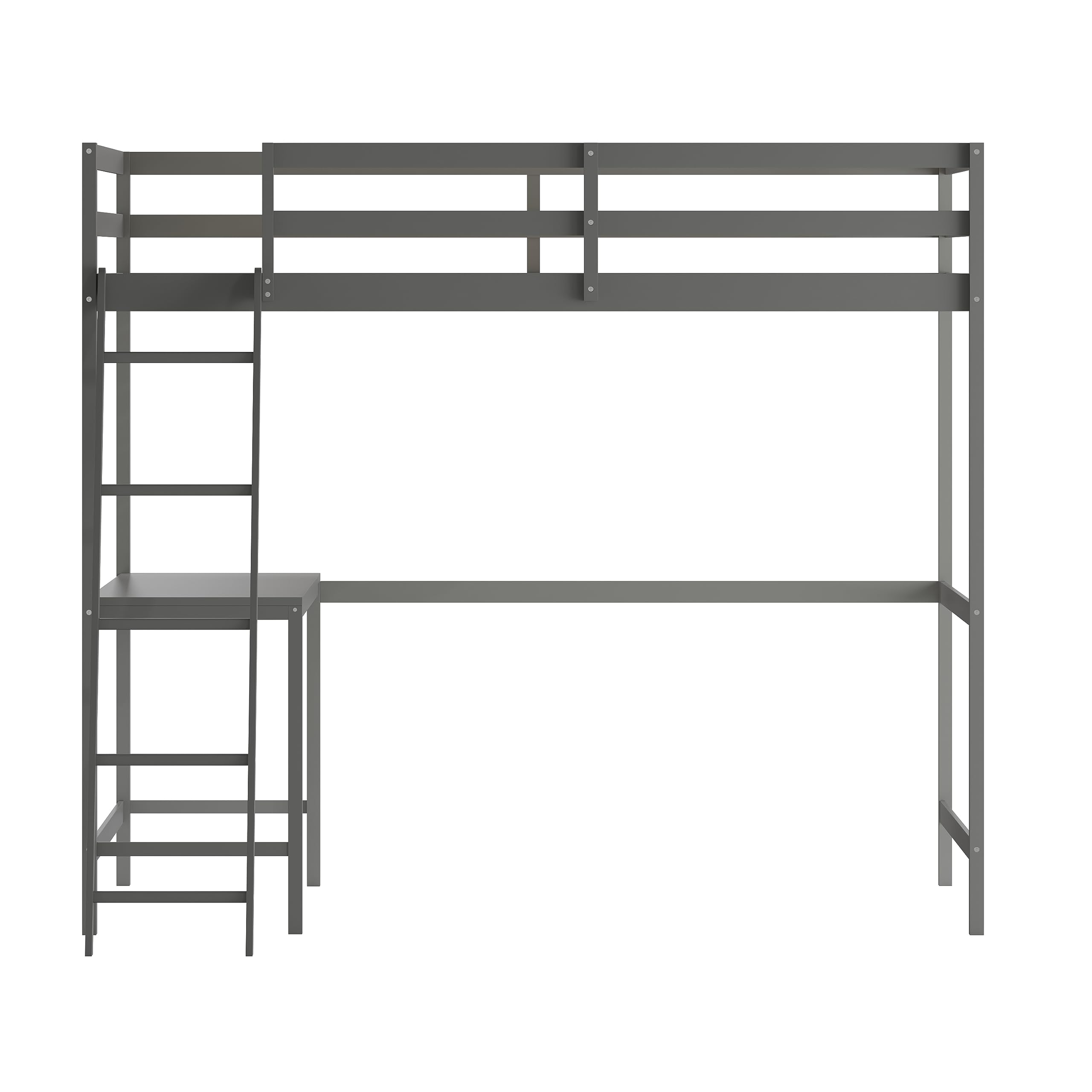 Full Size Loft Bed Frame with Desk - Light Gray Wood Slats, Protective Guard Rails & Ladder - Space Saving Design for Kids & Teens - Perfect for Small Bedrooms & Dorm Rooms