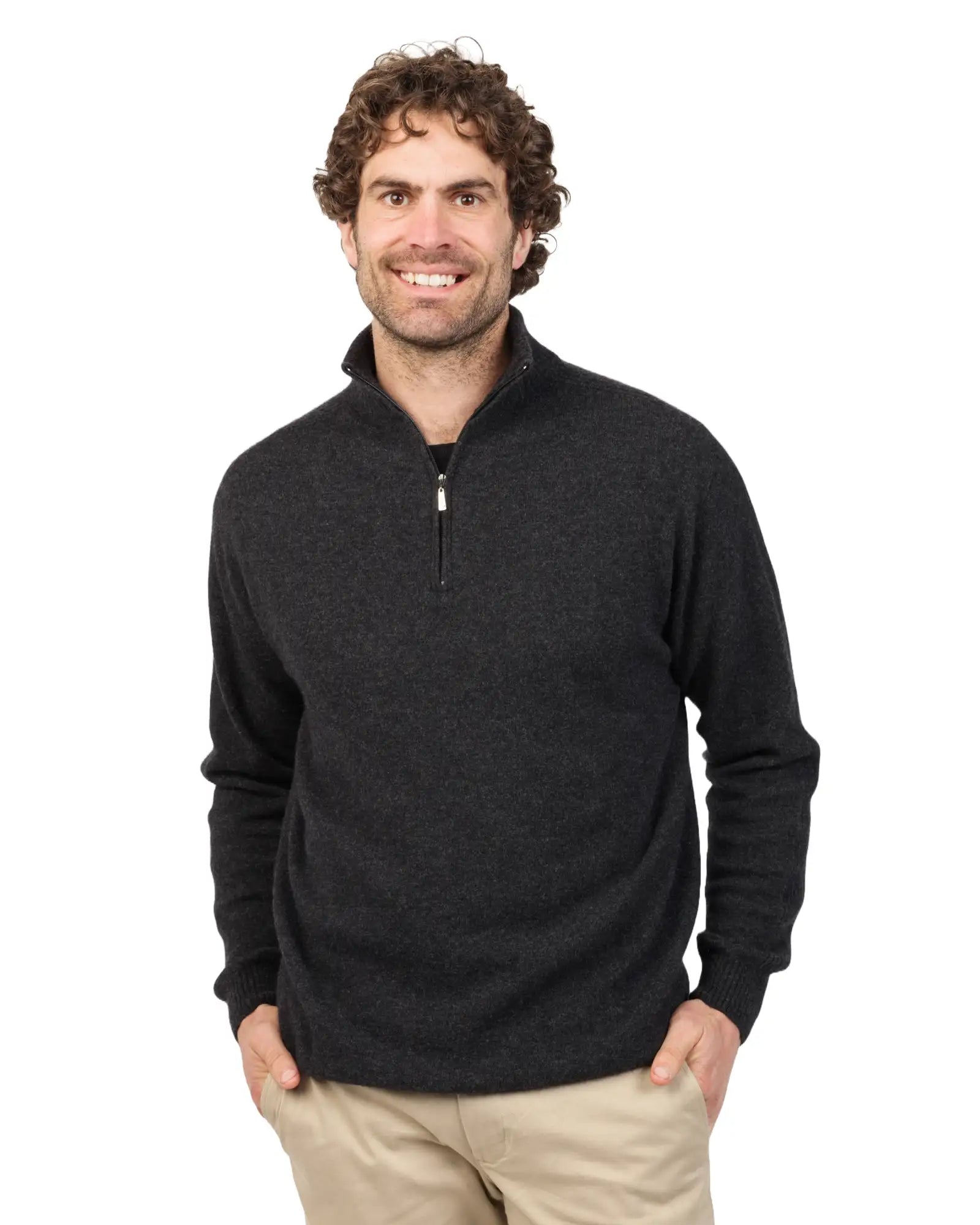 Charcoal Lightweight Half Zip Merino Wool Sweater for Men - NB336 | Warm & Breathable Winter Pullover for Hiking, Travel & Casual Wear