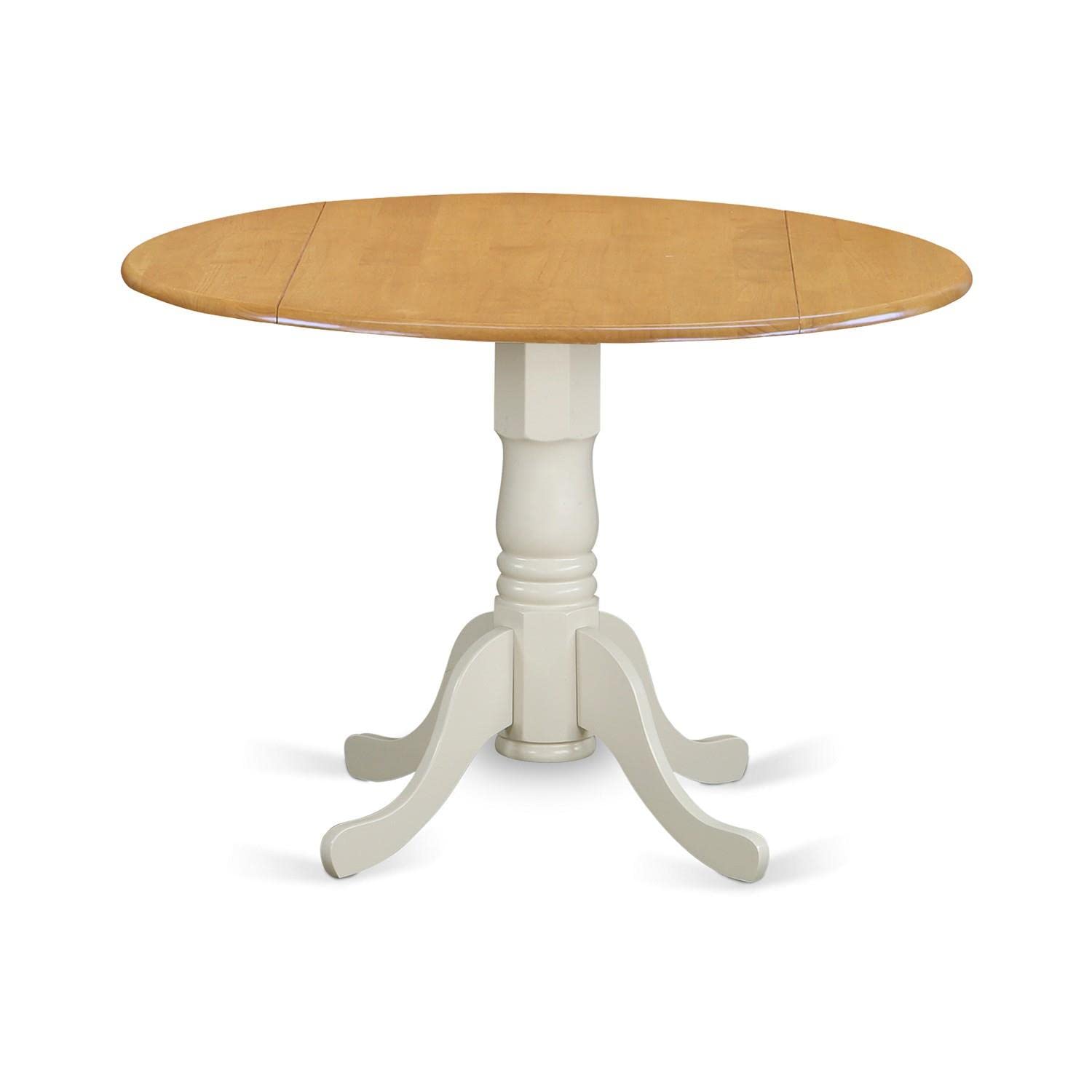East West Furniture DLT-OLW-TP Dublin Modern Round Kitchen Dining Table with Drop Leaf & Pedestal Base - 42x42 Inch, Oak & Linen White - Perfect for Small Spaces, Breakfast Nooks & Cozy Apartments