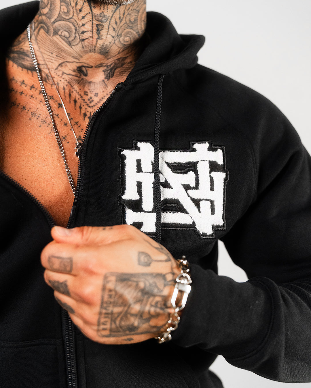 Varsity Patch Zip Up Hoodie - Black | Stylish & Comfortable Pullover for Men & Women | Perfect for Casual Wear, Street Fashion & College Outfits