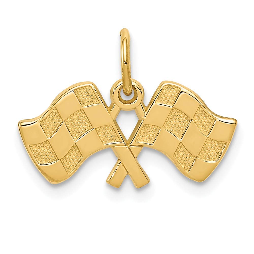 14K Yellow Gold Racing Flags Charm Pendant - Elegant Jewelry for Car Enthusiasts & Motorsport Fans - Perfect for Gifts, Racing Events & Everyday Wear