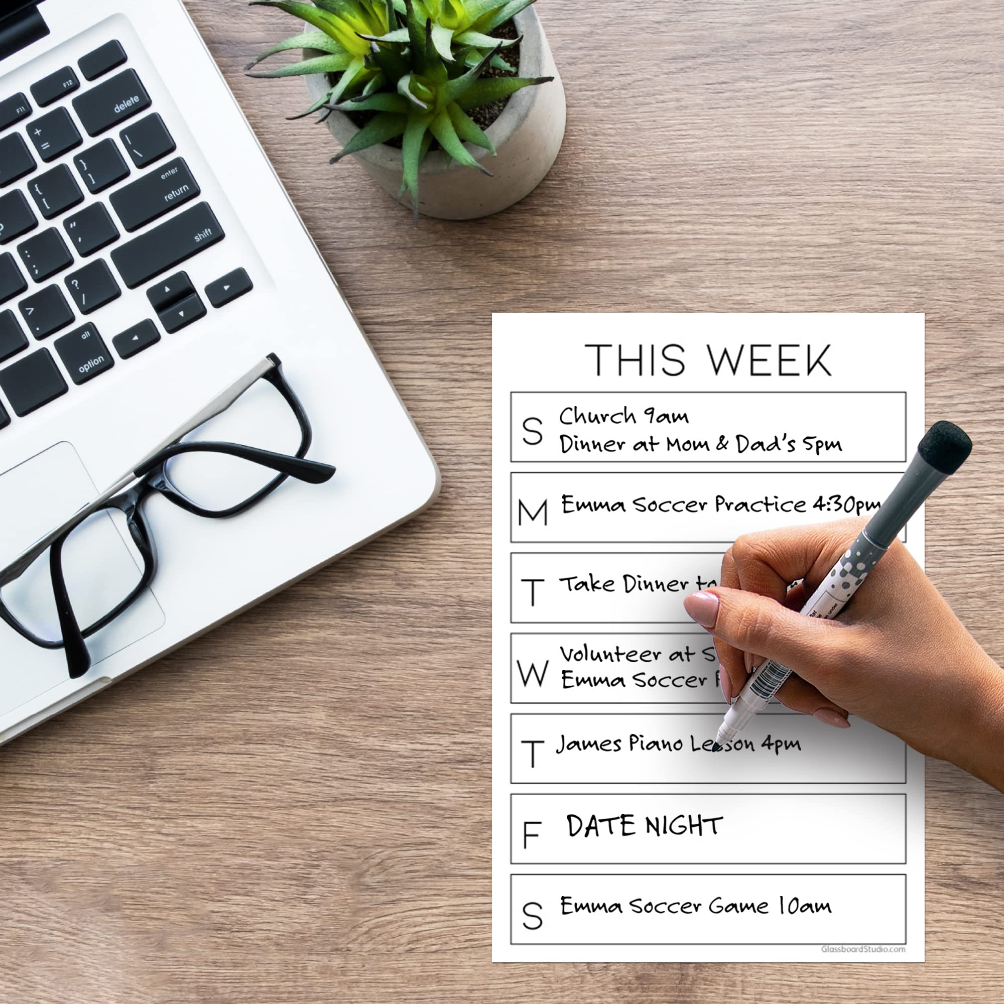 Dry Erase Weekly Calendar Planner Sticker - Removable & Reusable Whiteboard Decal with Magnetic Fine-Tip Marker (6x9 inches) - Perfect for Fridge, Office, Classroom & Home Organization