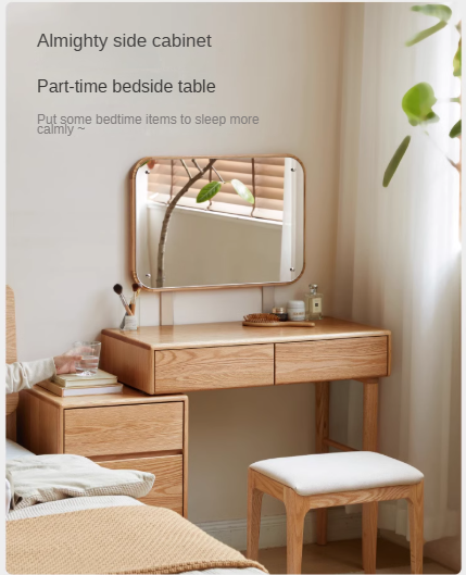 Modern Oak Solid Wood Retractable Dressing Table - Space-Saving Vanity for Bedroom, Bathroom & Small Apartments