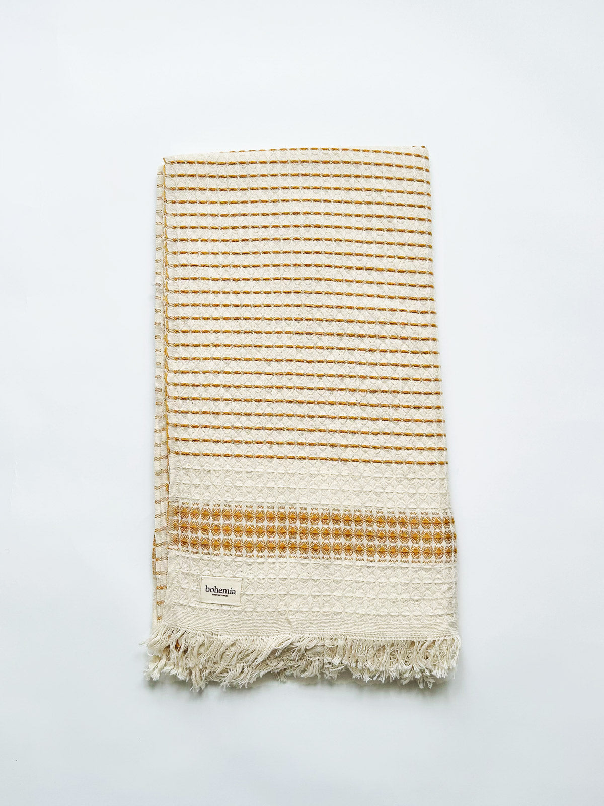 Premium Milos Check Hammam Towel - 100% Cotton Turkish Bath Towel, Mustard Yellow - Perfect for Spa, Beach, Yoga & Home Decor