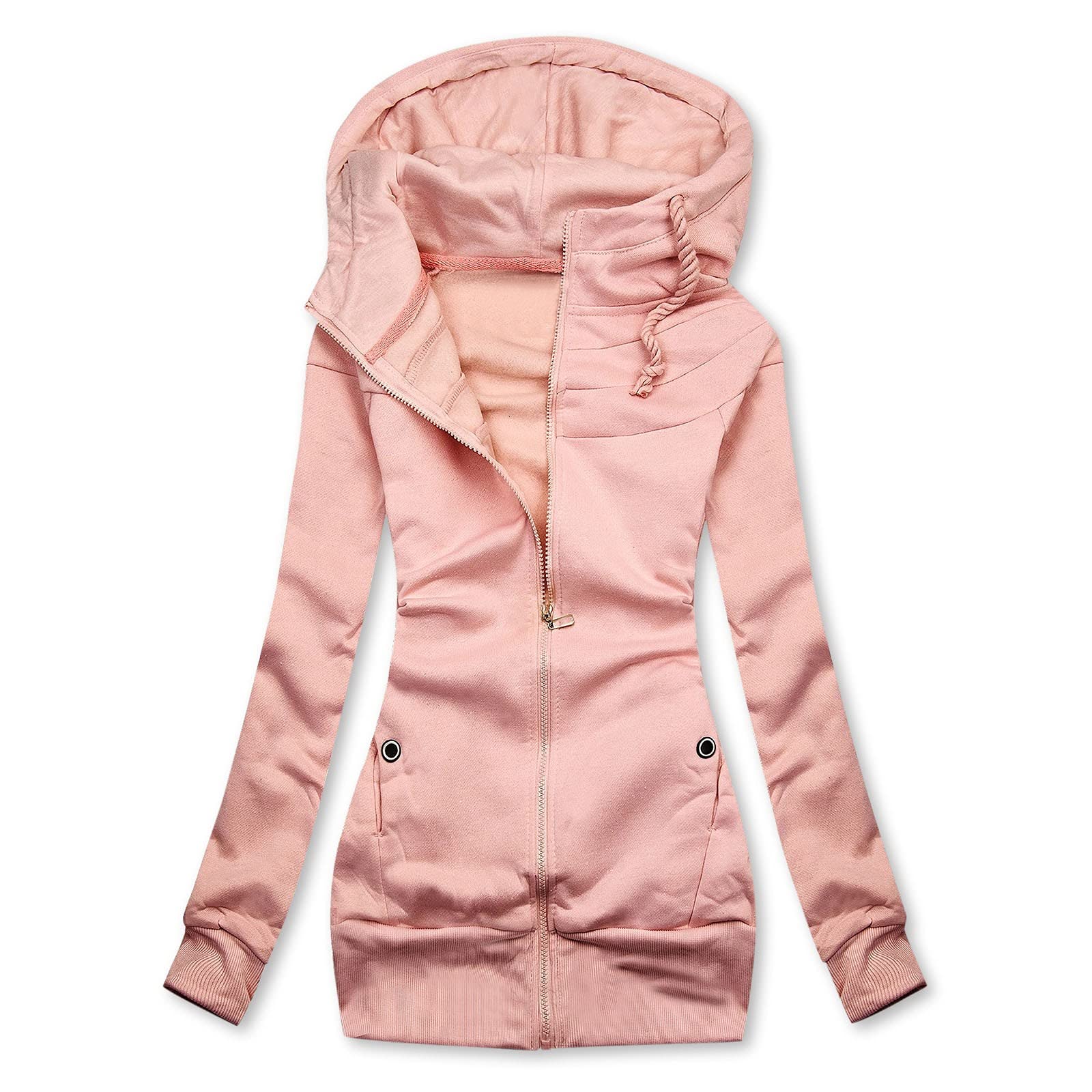 Women's Slim Fit Casual Solid Color Hooded Sweatshirt - Embroidered Blouse Top & Thick Coat Jacket for Everyday Wear, Work & Outdoor Activities