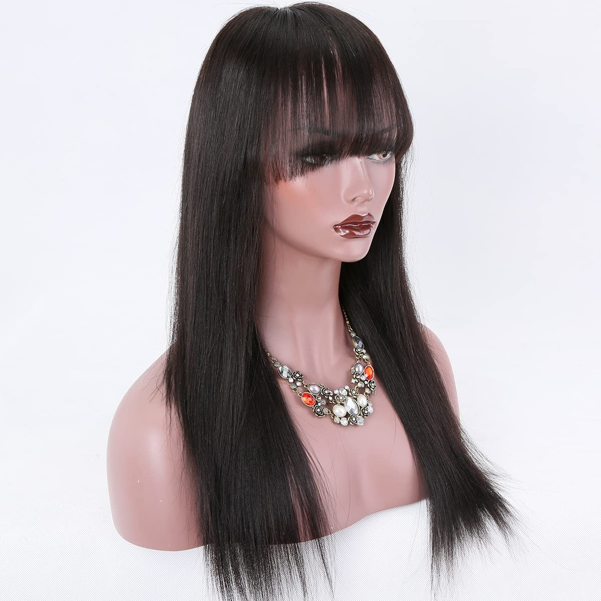 360 Lace Front Human Hair Wigs Pre Plucked Bleached Knots - Light Yaki Straight 16 Inch Glueless Lace Wig with Bangs 150% Density for Black Women | Natural Color | Perfect for Daily Wear, Parties & Special Occasions