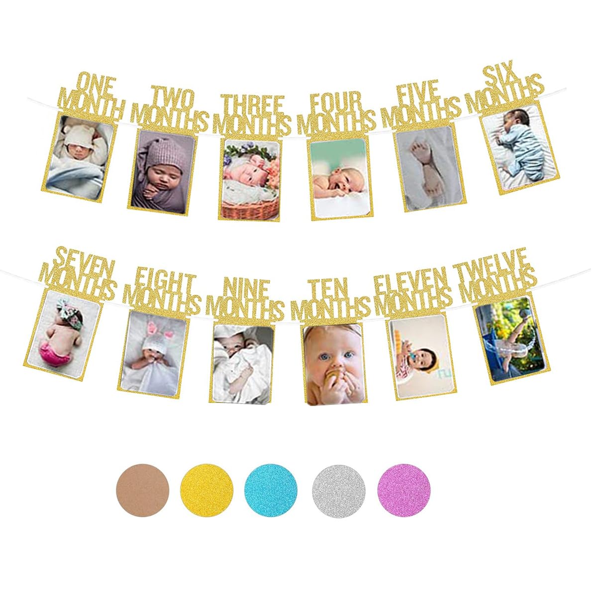 EHIOG 1st Birthday Photo Banner - Baby Milestone Garland with 1-12 Month Photo Props - Gold Thickened Party Bunting Decor for Baby Showers, Birthdays & Nursery Wall Decor