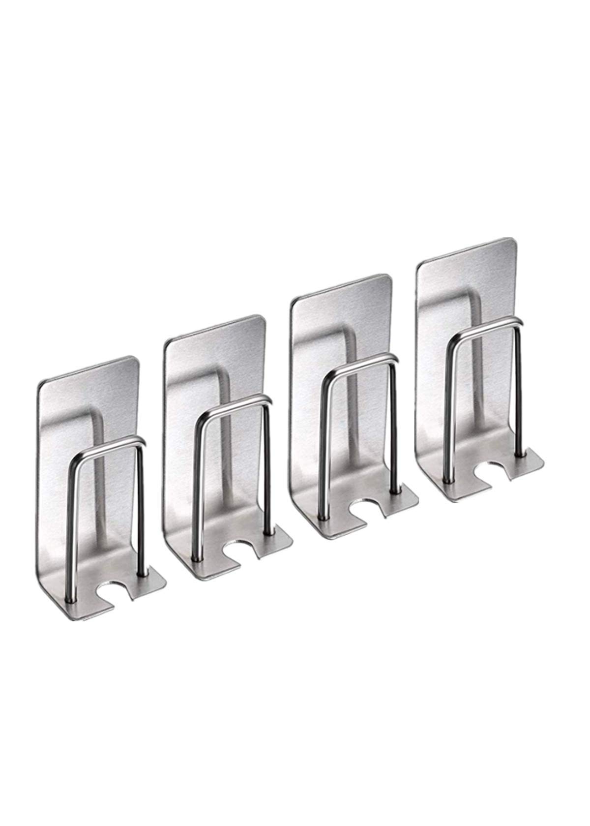 Stainless Steel Wall-Mounted Toothbrush Holder with Self-Adhesive - 4 Pack for Bathroom Organization | Space-Saving Toothbrush & Cup Storage Solution for Home, Apartment, Dorm