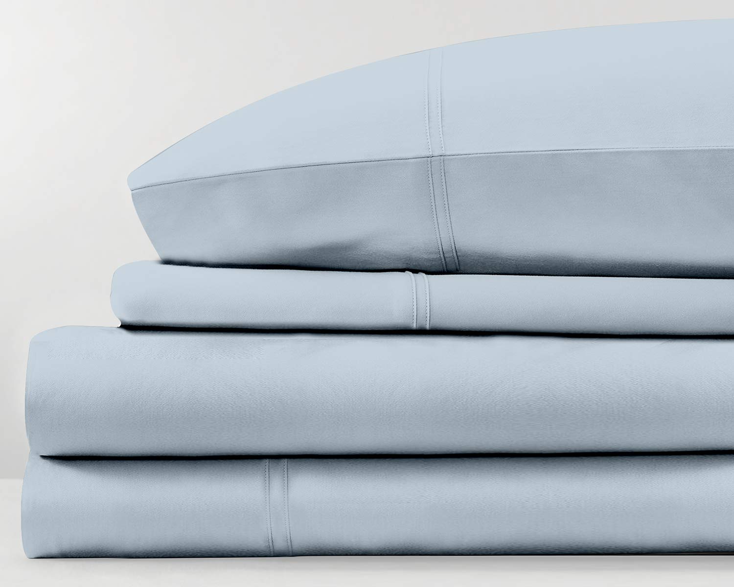 Royal Hotel Luxury 1000 Thread Count 100% Cotton Bed Sheet Set - Heavyweight, Soft & Breathable 4pc Deep Pocket Sheets for Olympic Queen Size Bed (Light Blue) | Perfect for Hotels, Guest Rooms & Upscale Home Bedding